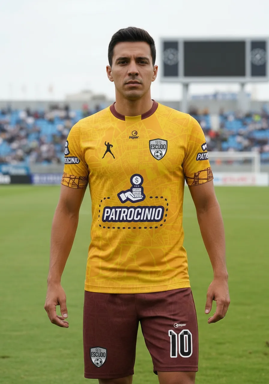 Uniforme de Futebol Personalizado Linha Metrópole — Camisa Amarela e Calção Vinho
