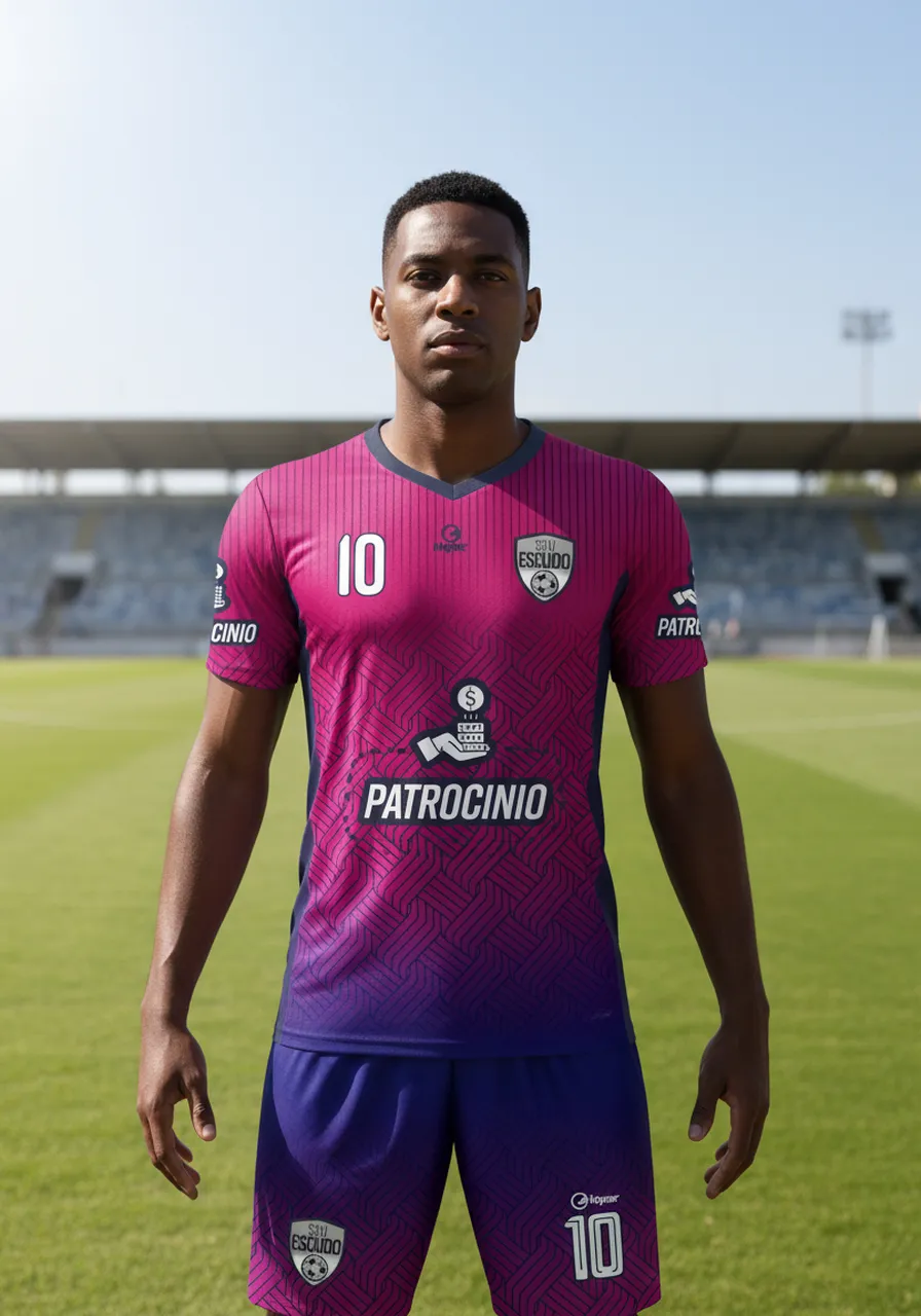 Uniforme de Futebol Personalizado Linha Nitro — Camisa e Calção Rosa e Roxo