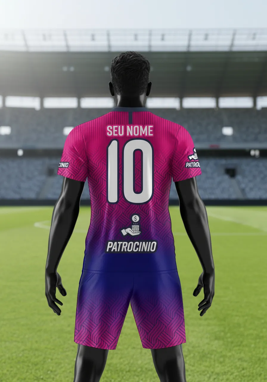 Uniforme de Futebol Personalizado Linha Nitro — Camisa e Calção Rosa e Roxo