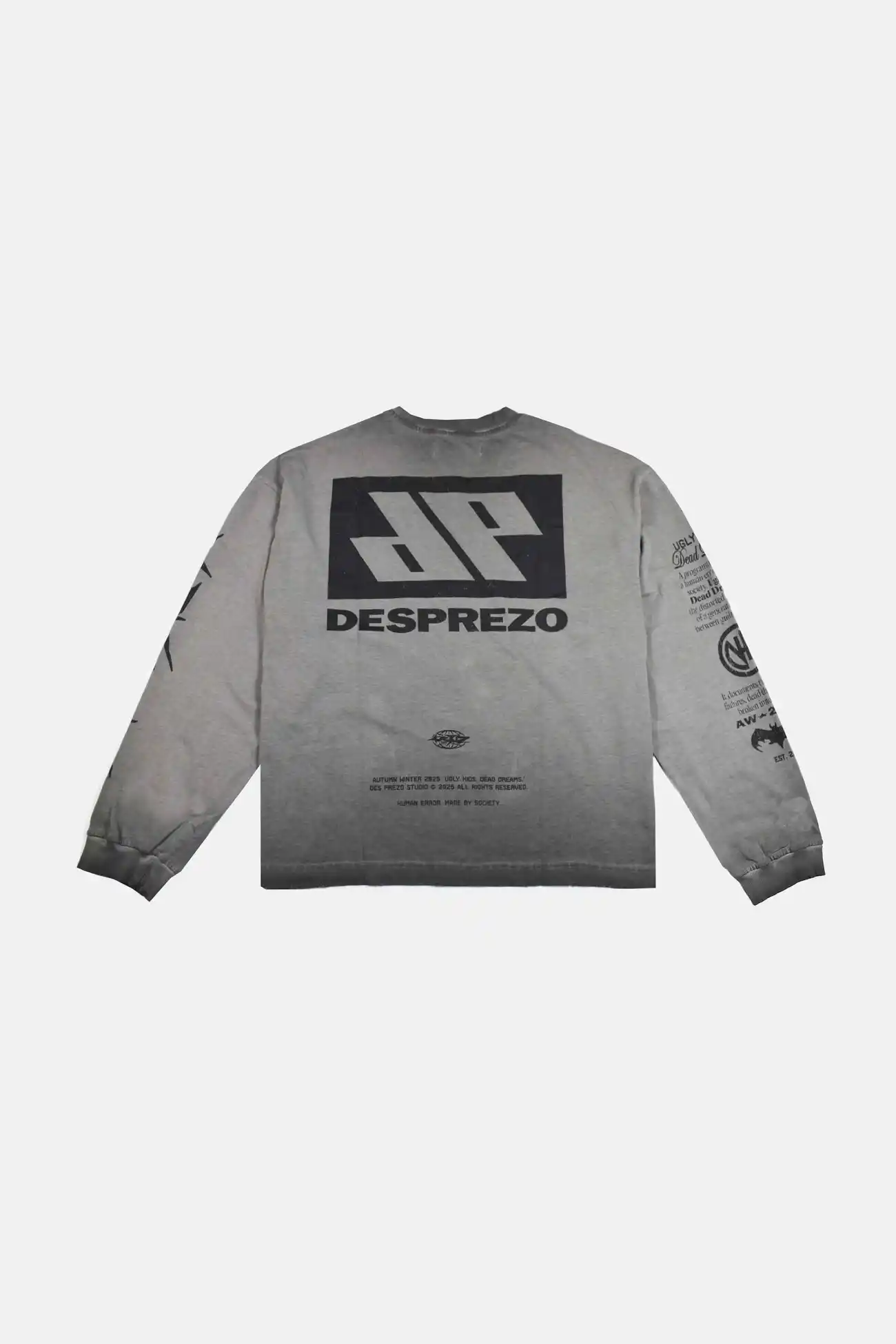 Camiseta Longsleeve Des Prezo Ugly Kids Dead Dreams Grey  Boxy Oversized - imagem 2