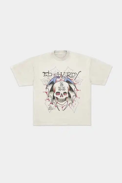 Camiseta Ed Hardy x Matuê Bat Skull (Off White)