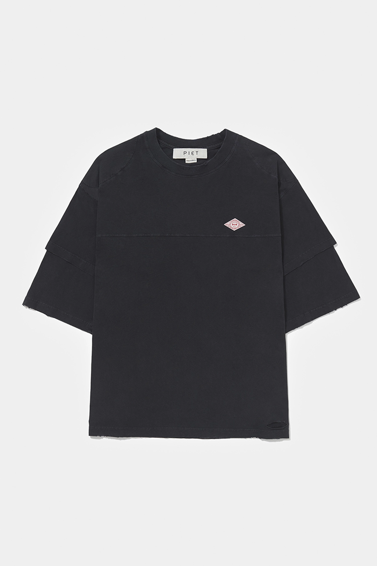 Camiseta PIET Double Sleeve Vintage Black com Ombros Acolchoados - imagem 1