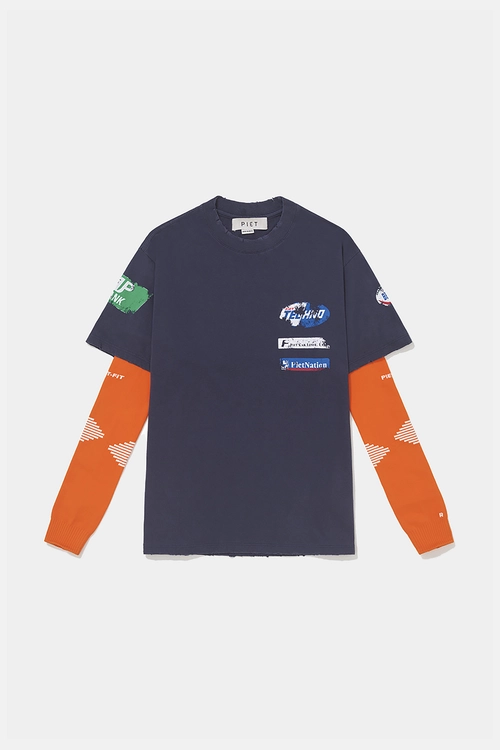Camiseta PIET F.C Knitted Sleeve (Navy/Orange)