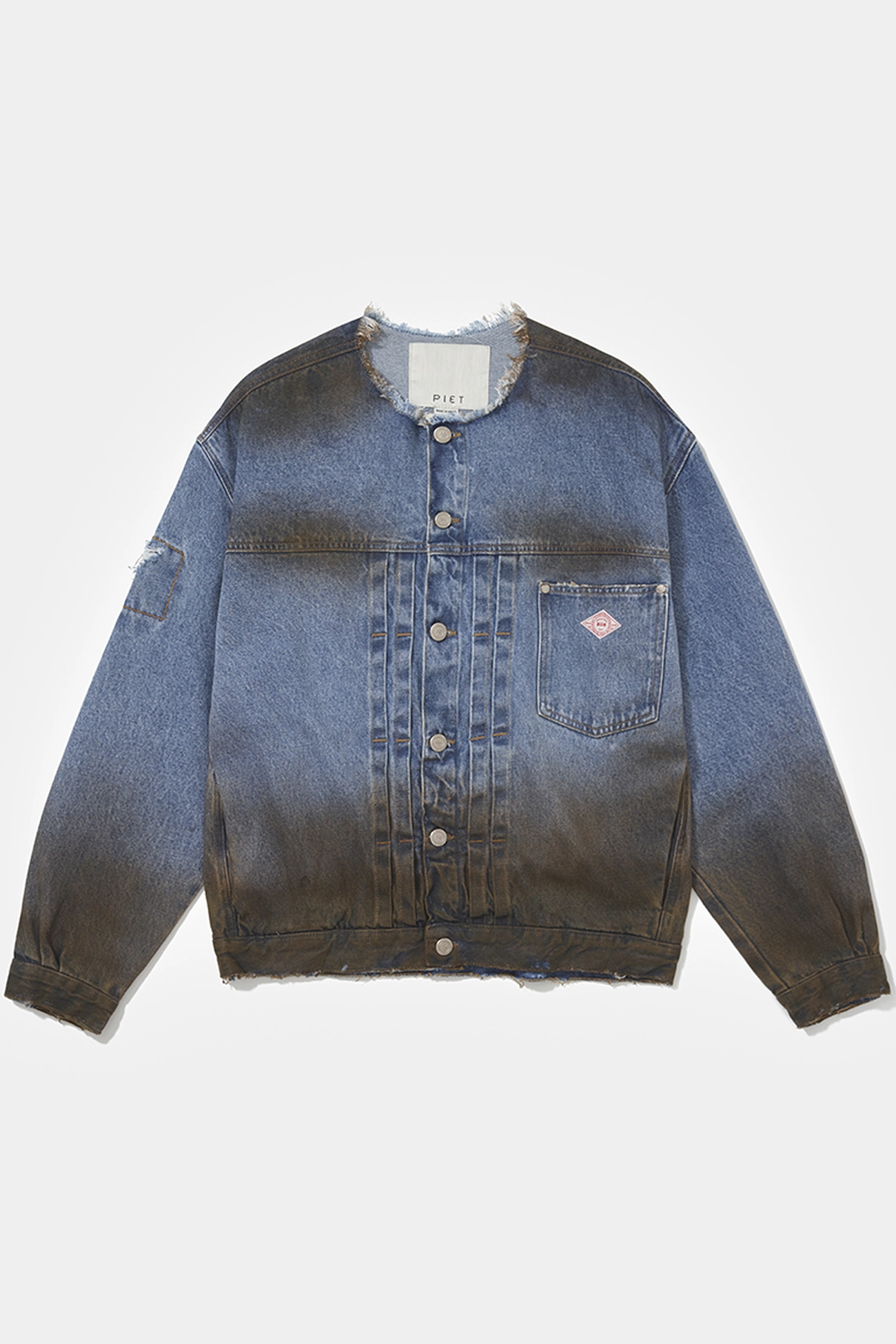 Jaqueta PIET Dirt Stained Denim Azul com Lavagem de Terra e Rasgos Artesanais - imagem 1