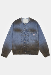 Jaqueta PIET Dirt Stained Denim Azul com Lavagem de Terra e Rasgos Artesanais - imagem 1