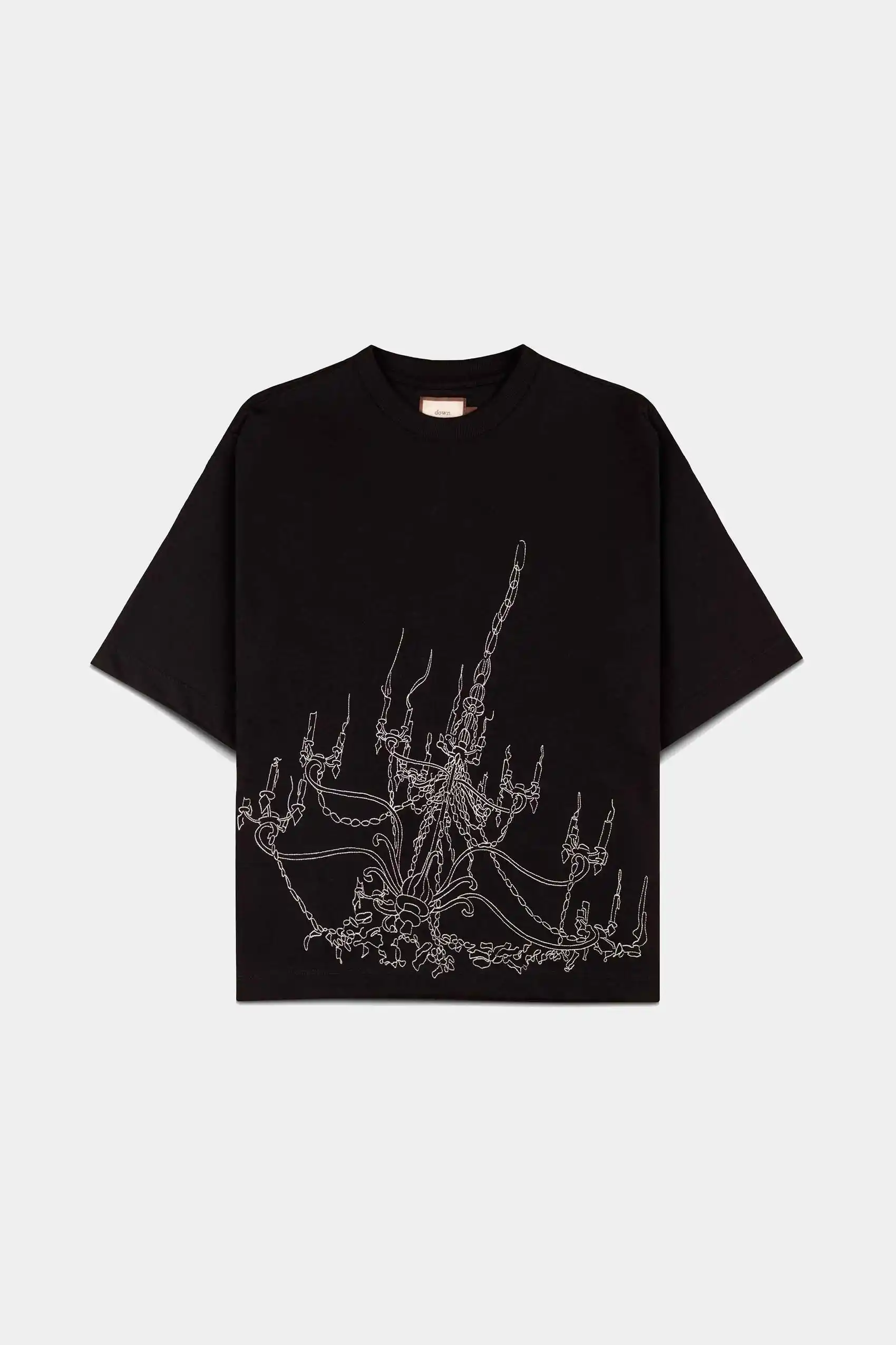 Camiseta Down Jacquards Boxy Chandelier Black Bordado Premium 295G
