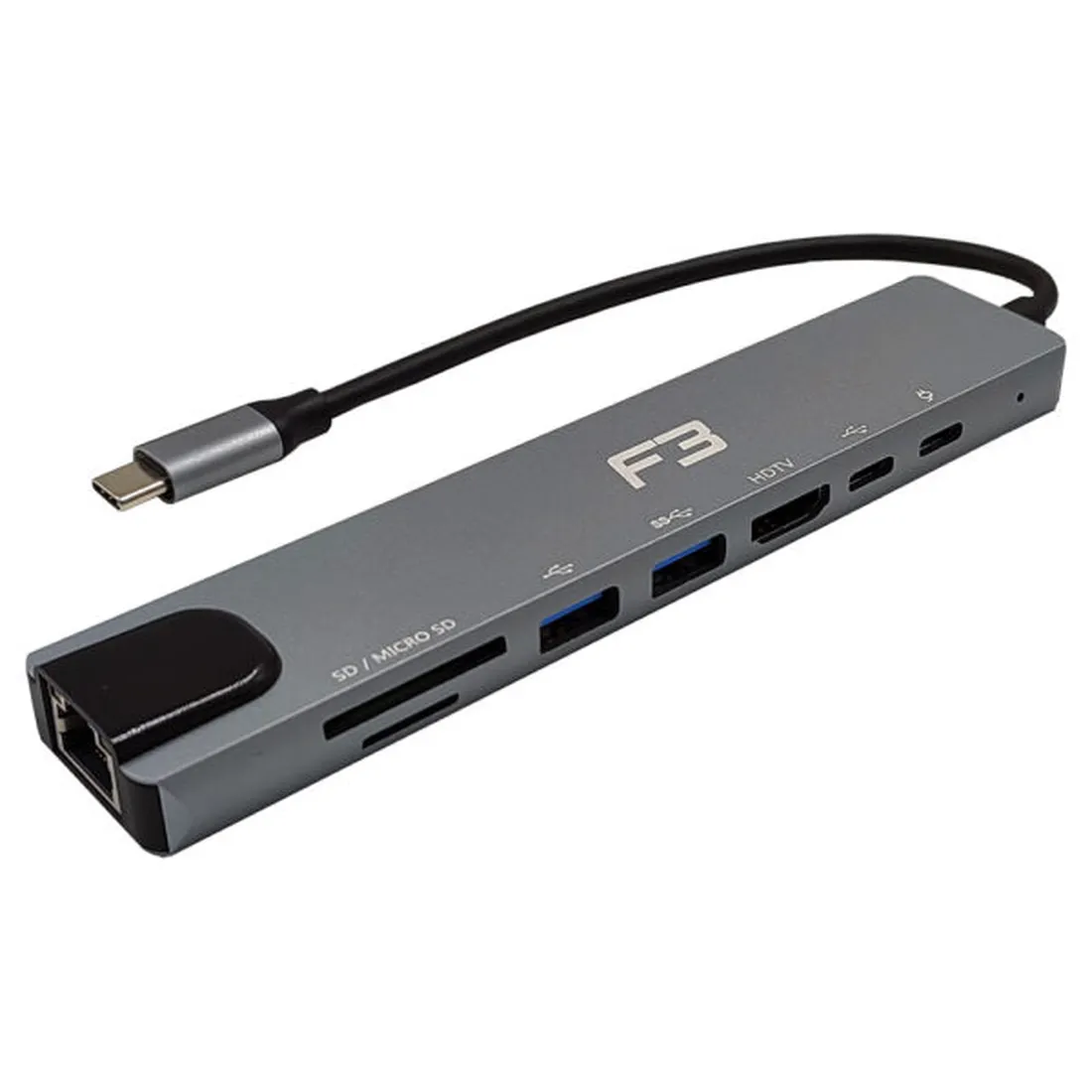 Hub Adaptador Type-c 8 em 1 Para HDMI - Type-c - USB 3.0 - USB 2.0- Micro SD - SD e LAN
