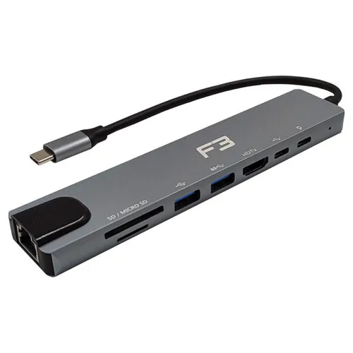 Hub Adaptador Type-c 8 em 1 Para HDMI - Type-c - USB 3.0 - USB 2.0 - Micro SD - SD e LAN