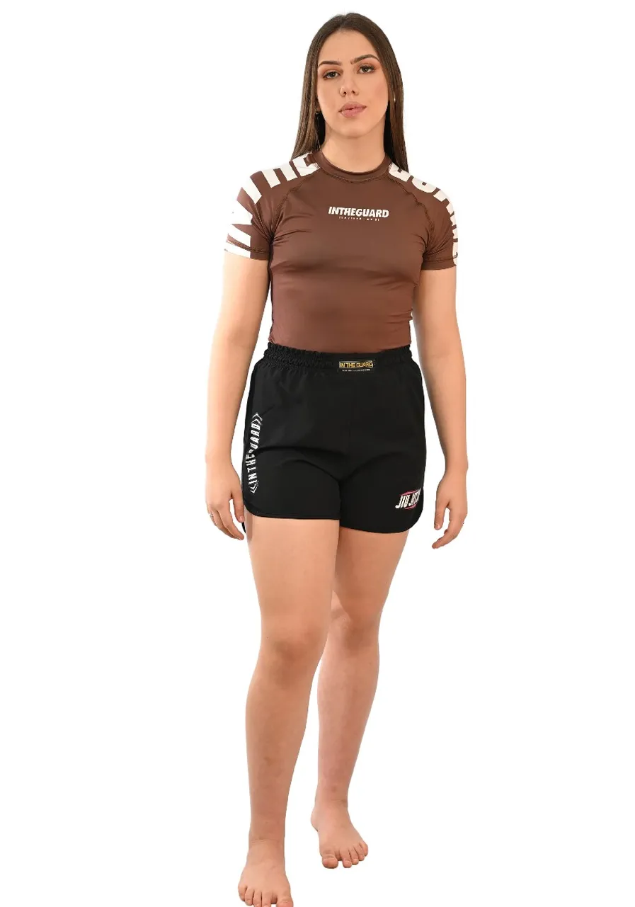 Rash Guard Feminina Cores Faixas Marrom