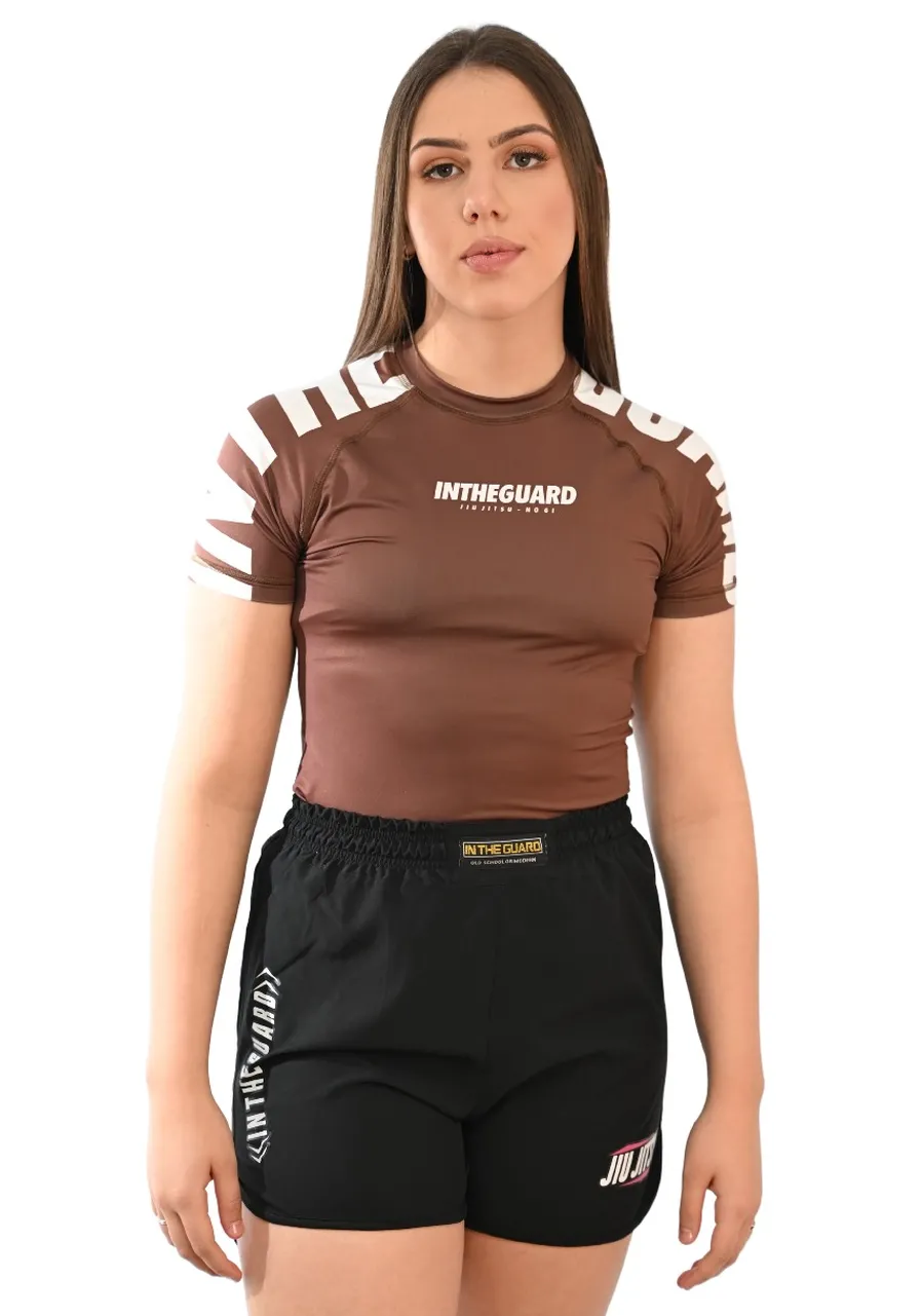 Rash Guard Feminina Cores Faixas Marrom
