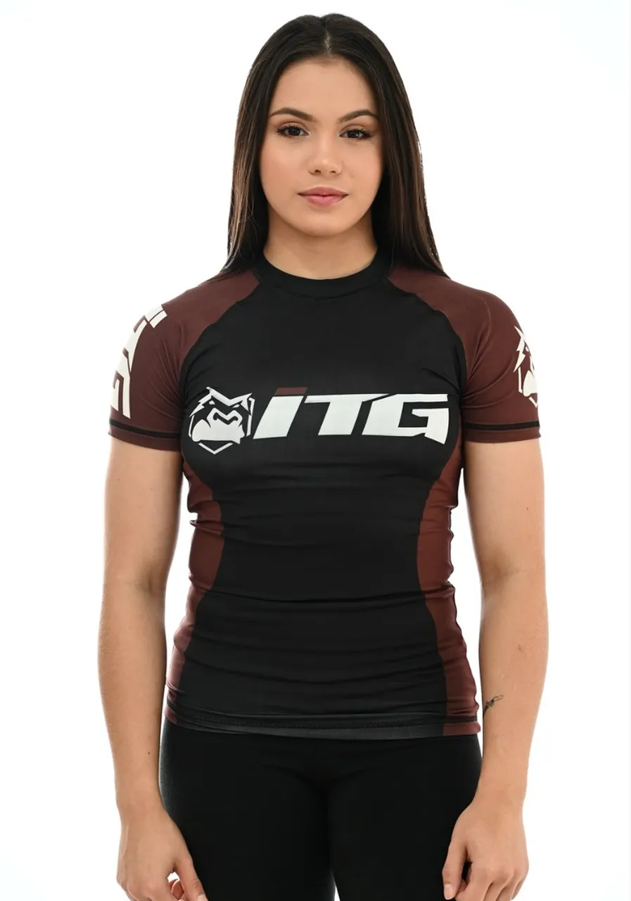 Rash Guard Feminina ITG Manga Curta Marrom