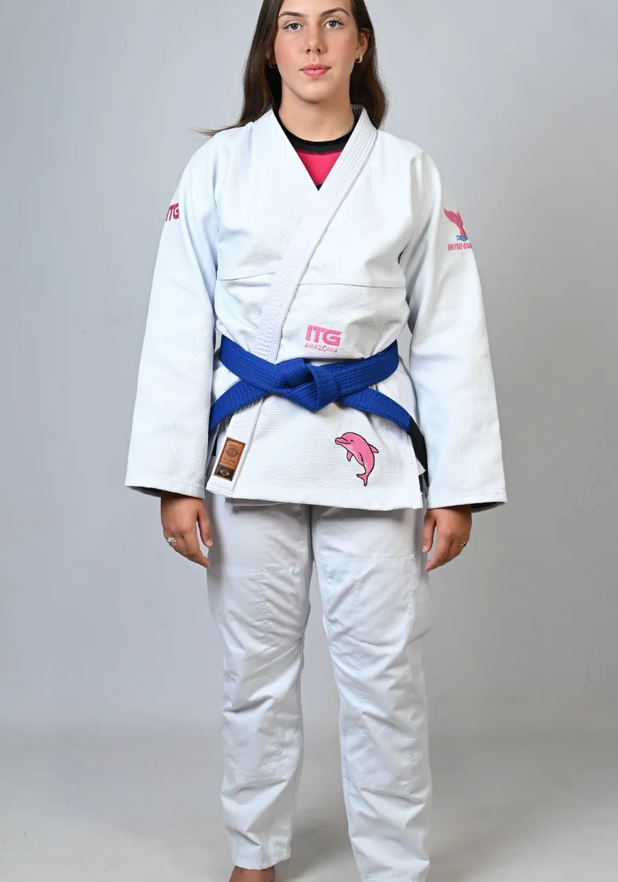 Kimono In The Guard Feminino Amazônia BOTO ROSA Branco