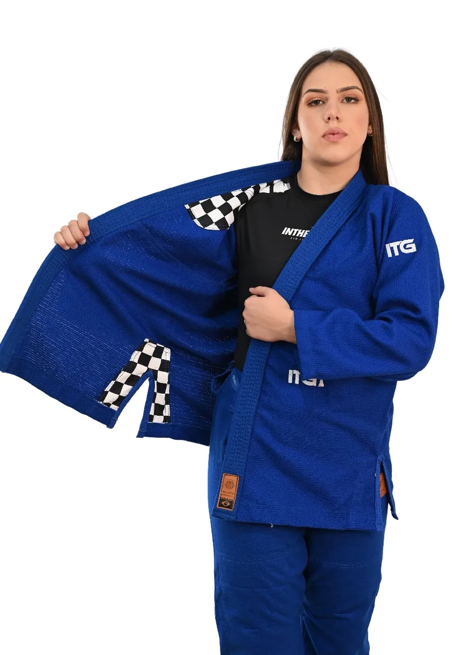 Kimono Feminino In The Guard Xadrez Pro Azul