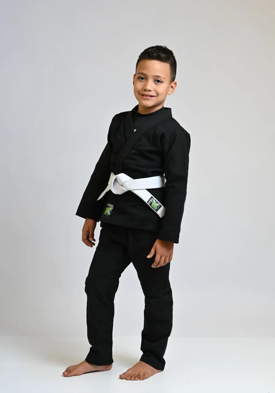 Kimono Infantil KRPA TRANÇADO e calça de Rip Stop  -  PRETO