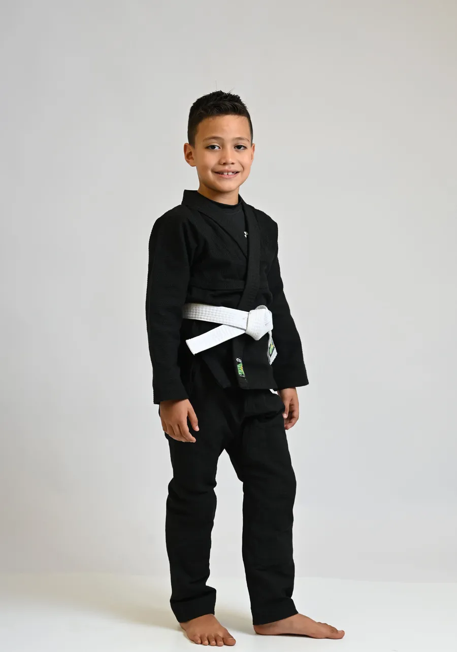 Kimono Infantil KRPA TRANÇADO e calça de Rip Stop GRÁTIS FAIXA BRANCA COM PONTEIRA  -  PRETO