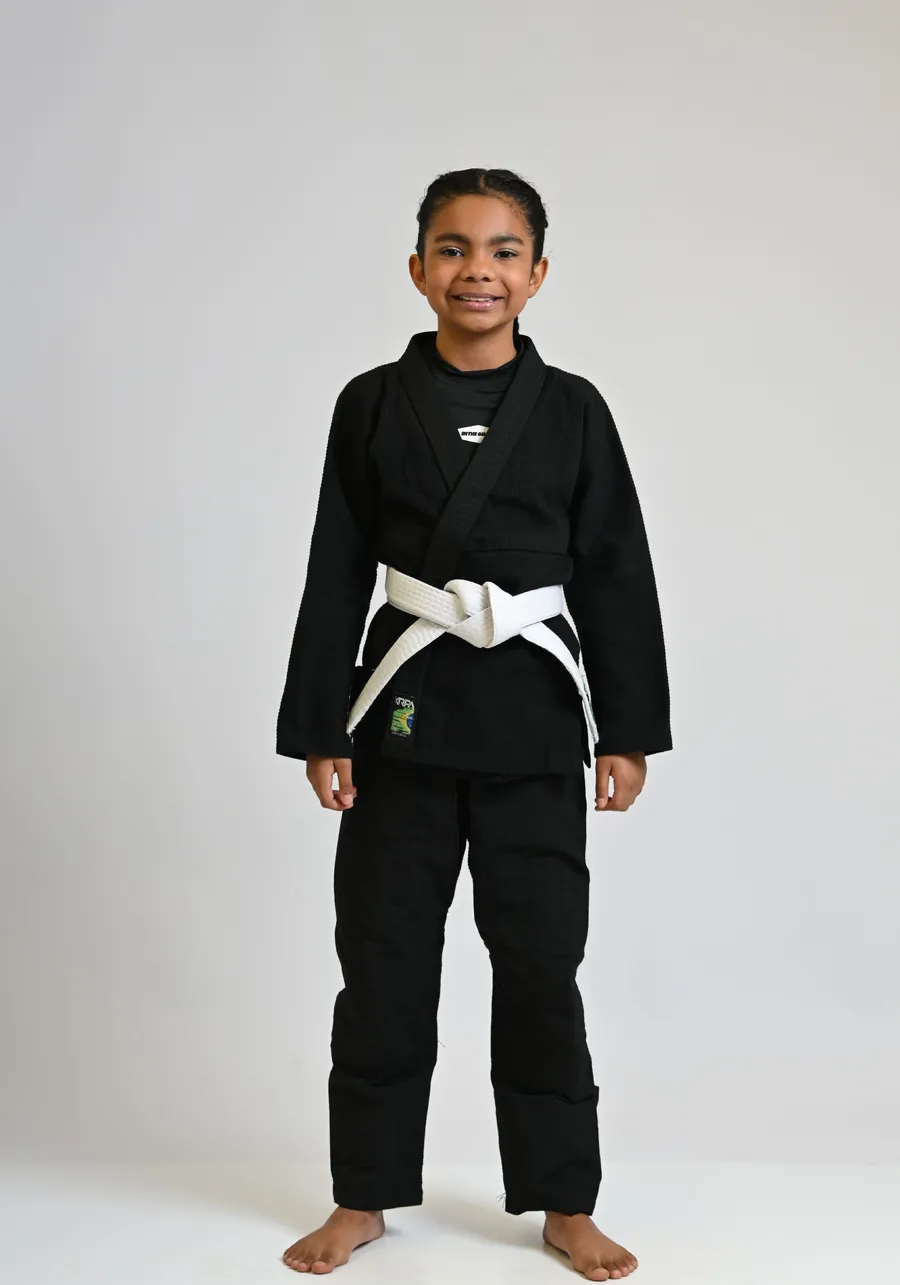 Kimono Infantil KRPA TRANÇADO e calça de Rip Stop GRÁTIS FAIXA BRANCA COM PONTEIRA  -  PRETO