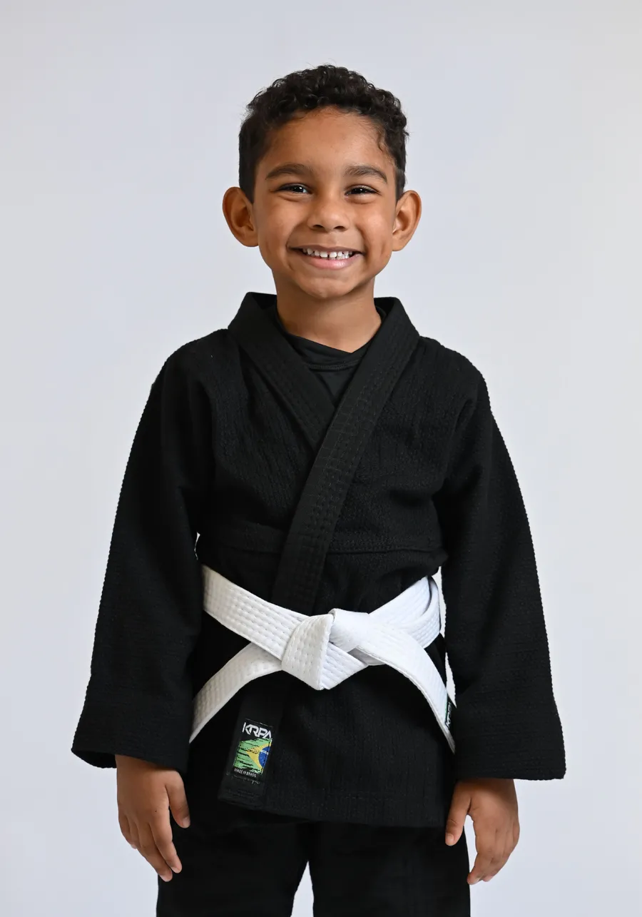 Kimono Infantil KRPA TRANÇADO e calça de Rip Stop GRÁTIS FAIXA BRANCA COM PONTEIRA  -  PRETO