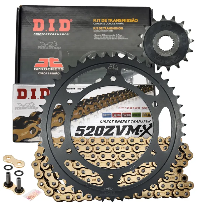 Kit Relação Premium Did Zvm-X Jt Bmw F 650 de 1994 até 2000 Dakar de 1999 até 2006 F 650 Gs de 1999 até 2007 G 650 Gs de 2011 até 2015 Sertão de 2012 e 2013