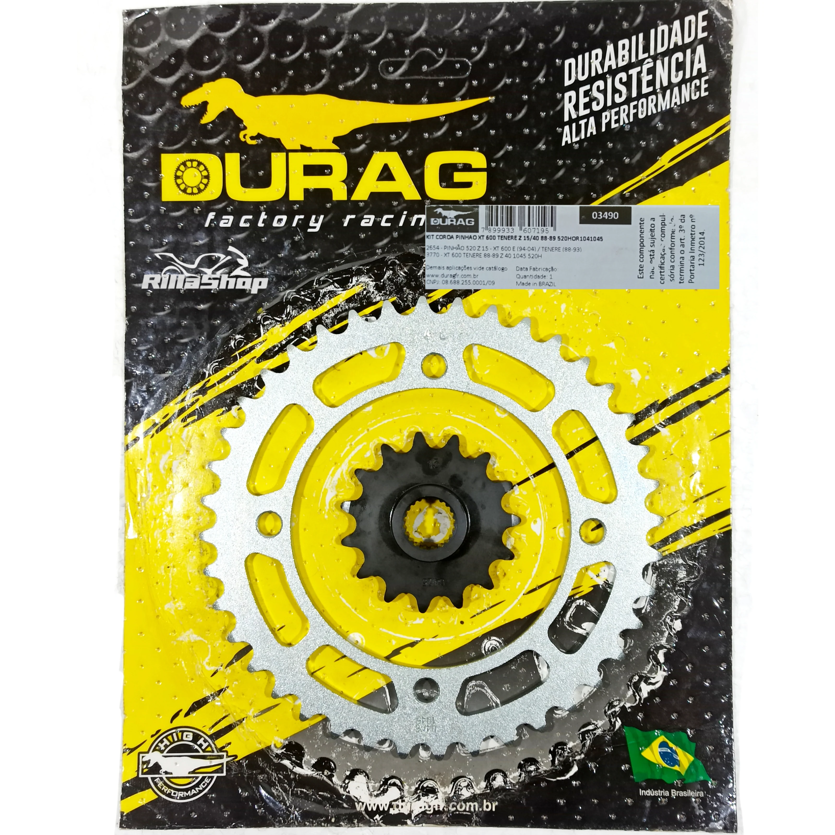 Kit Coroa e Pinhão Durag 520 40/15 Yamaha Xt600 Ténéré 1988 e 1989