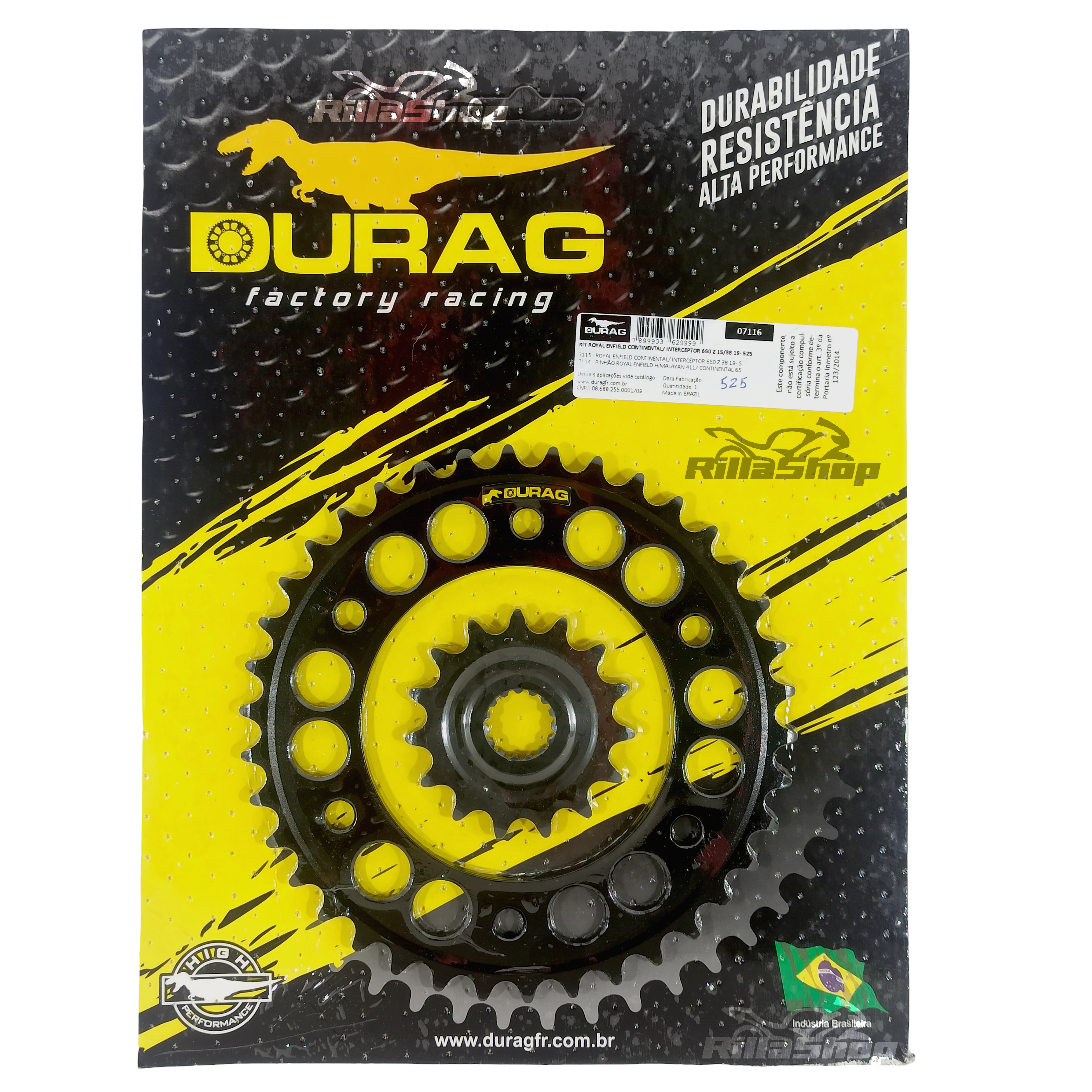 Kit Coroa e Pinhão Durag 525 38/15 Royal Enfield 650 2018 até 2023