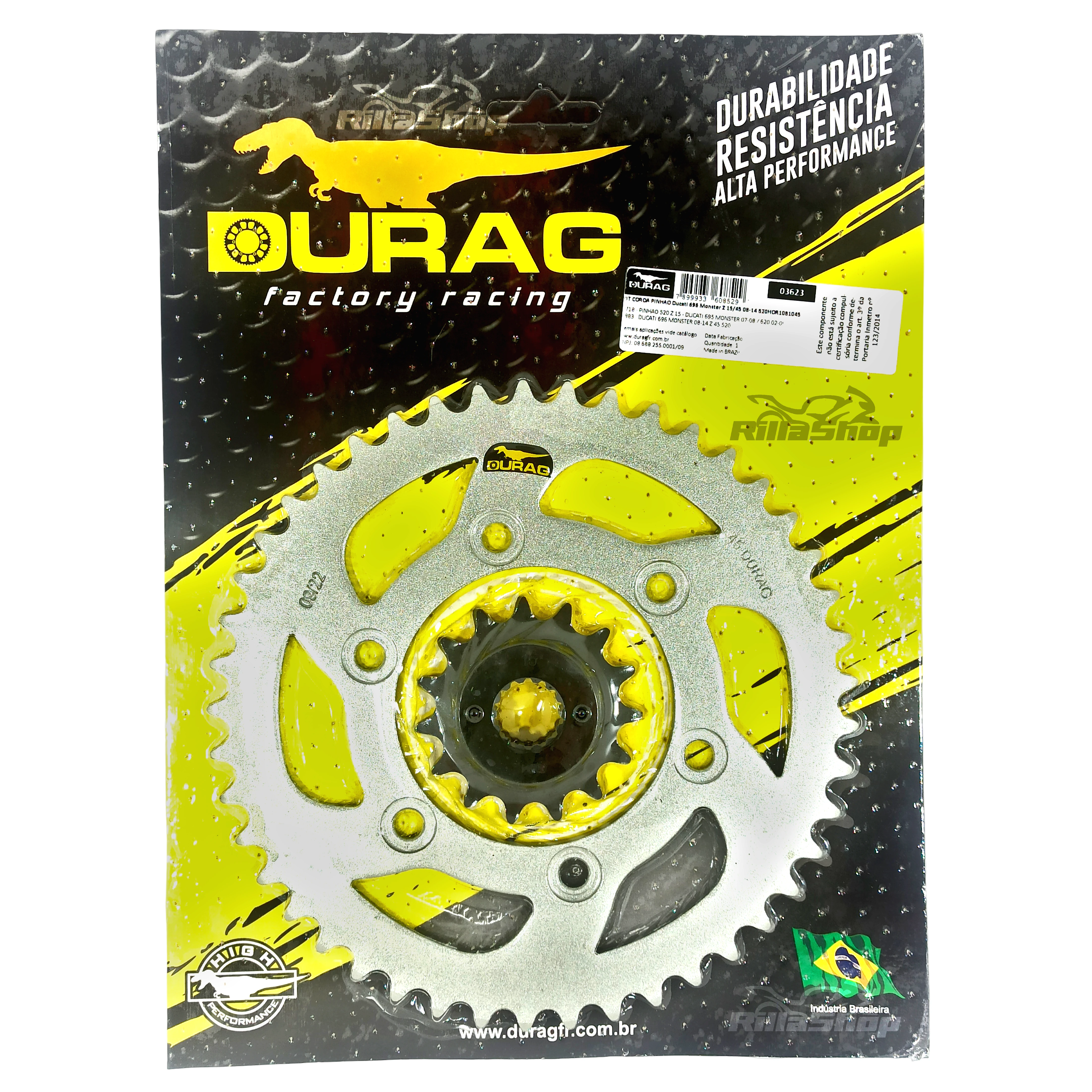 Kit Coroa e Pinhão Durag 520 45/15 Ducati 696 Monster 2008 até 2014