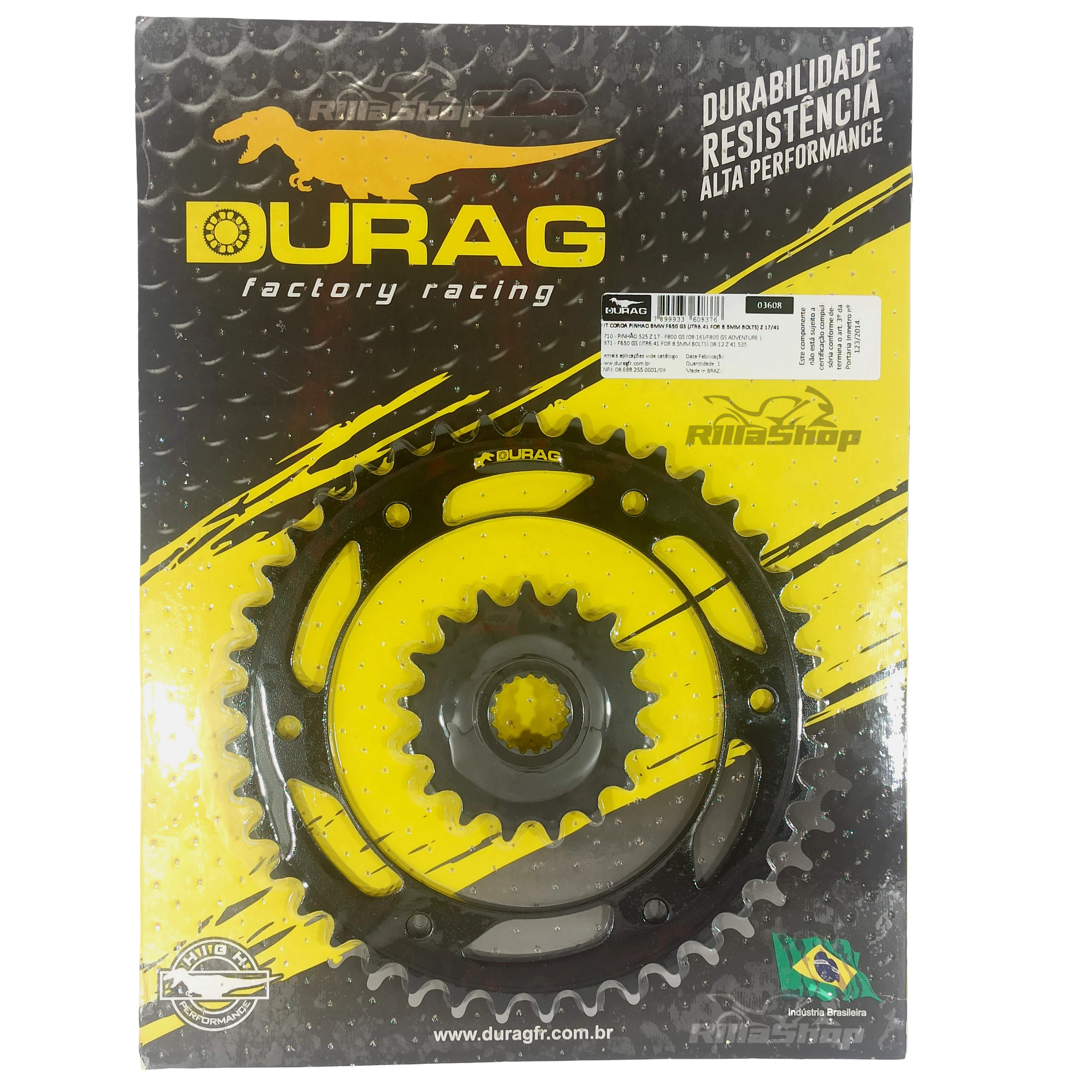 Kit Coroa e Pinhão Durag 525 41/17 Bmw F650 Gs 2008 até 2012 08/12 8,5mm