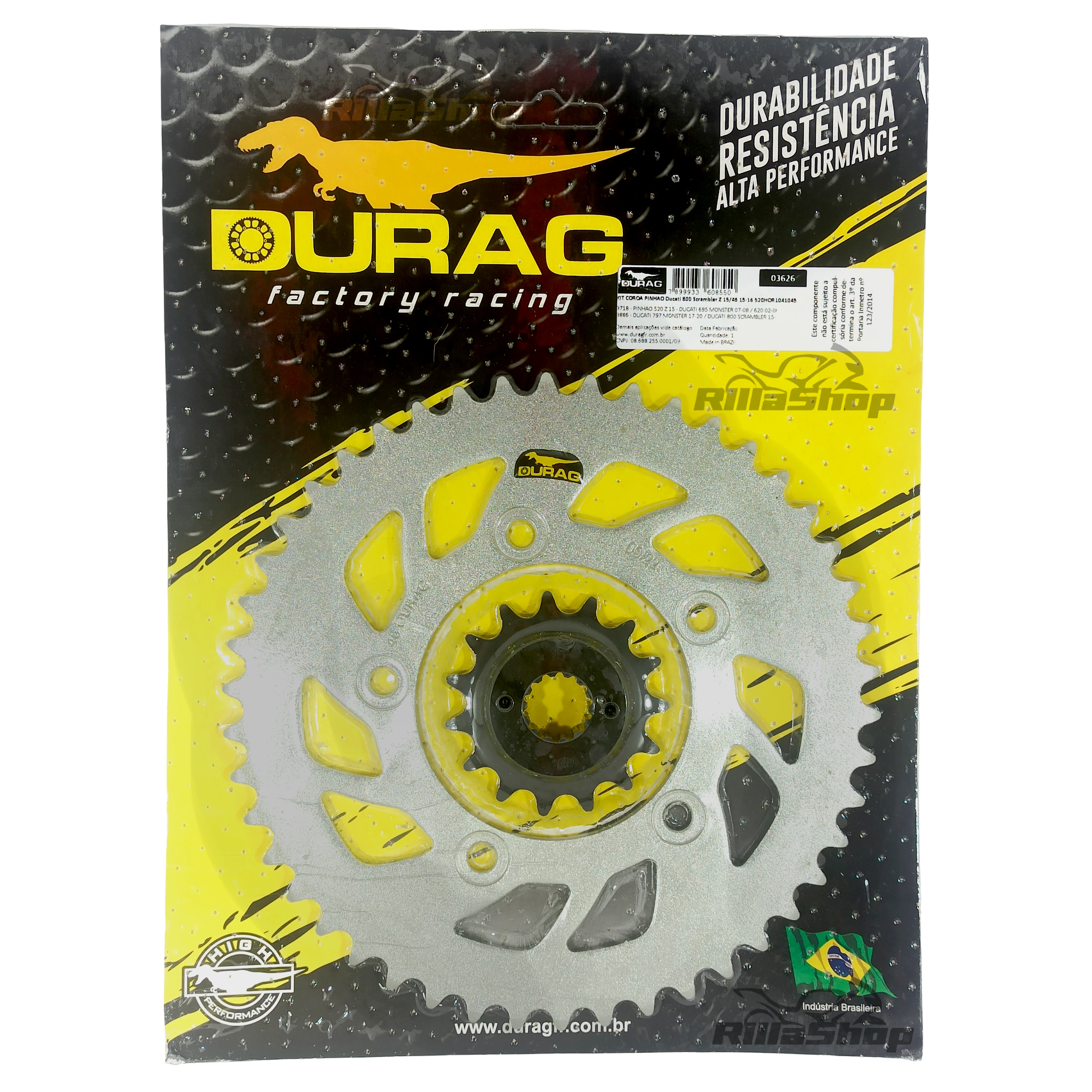 Kit Coroa e Pinhão Durag 520 46/15 Ducati 800 Scrambler 2015 até 2018