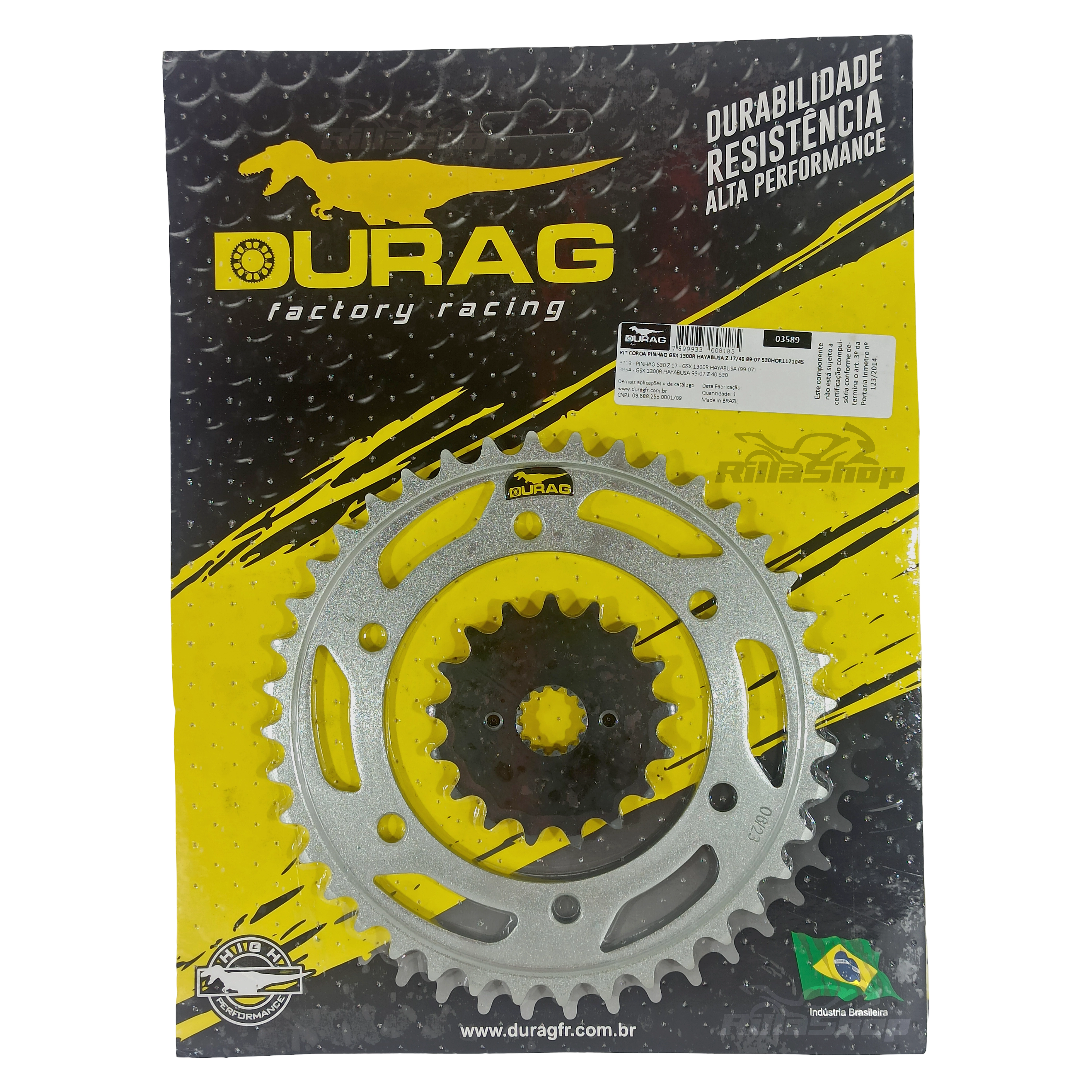 Kit Coroa e Pinhão Durag 530 40/17 Gsx 1300 R Hayabusa 1999 até 2007
