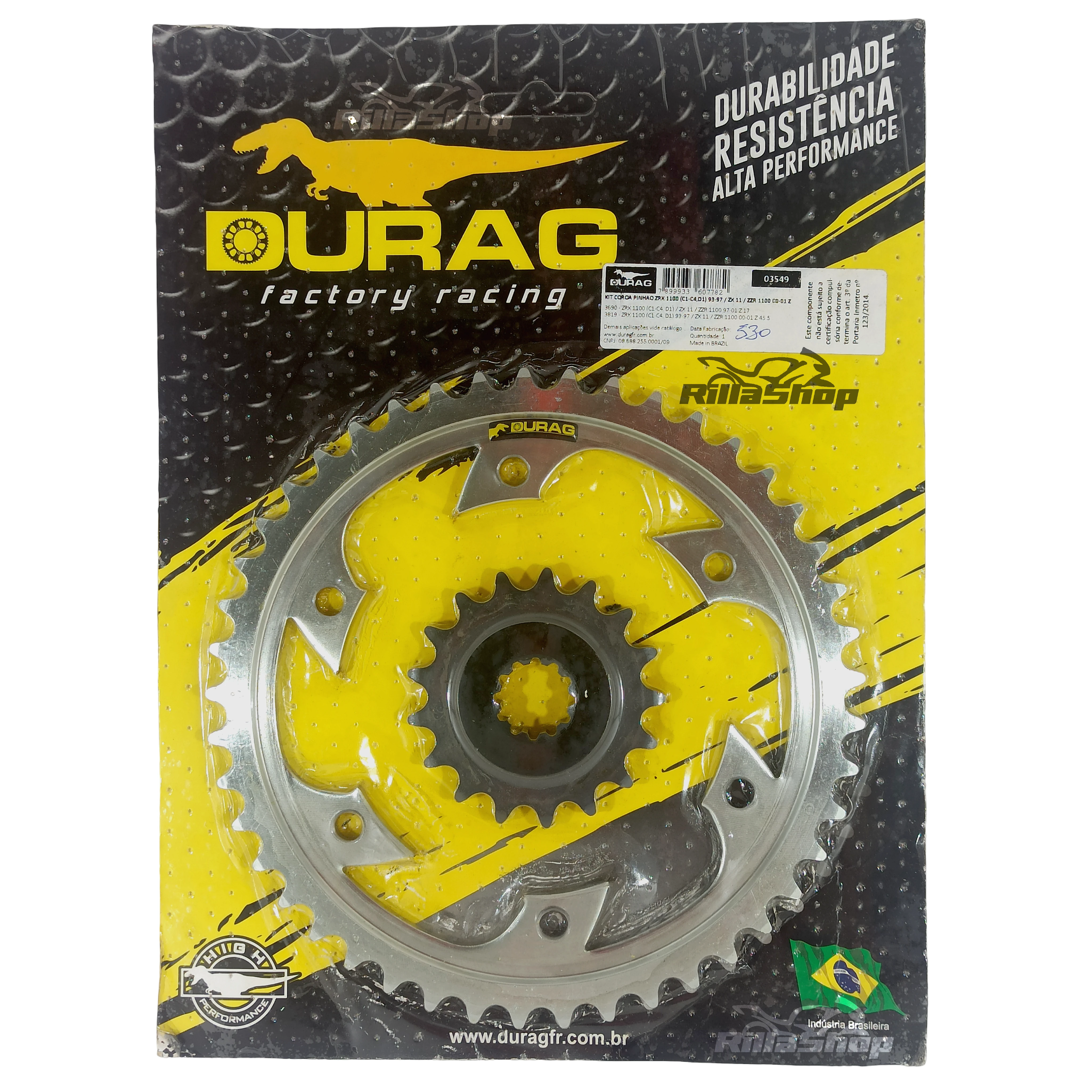 Kit Coroa e Pinhão Durag 530 45/17 Kawasaki Zrx 1100 1993 até 1997 Zzr 1100 2000 e 2001 Ninja Zx 11 1995 até 2001