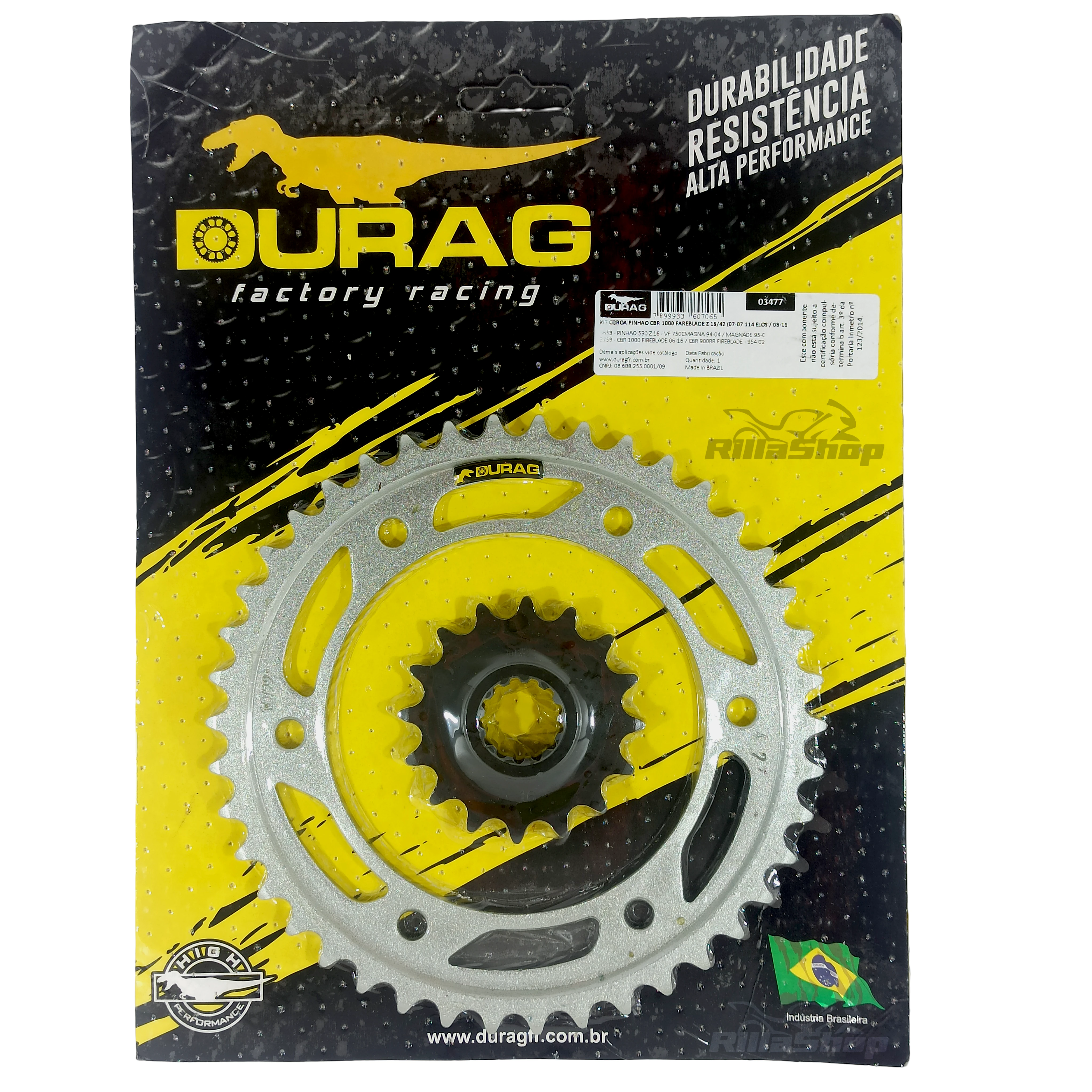 Kit Coroa e Pinhão Durag 530 42/16 Cbr 1000 Rr Fireblade 2007 até 2016
