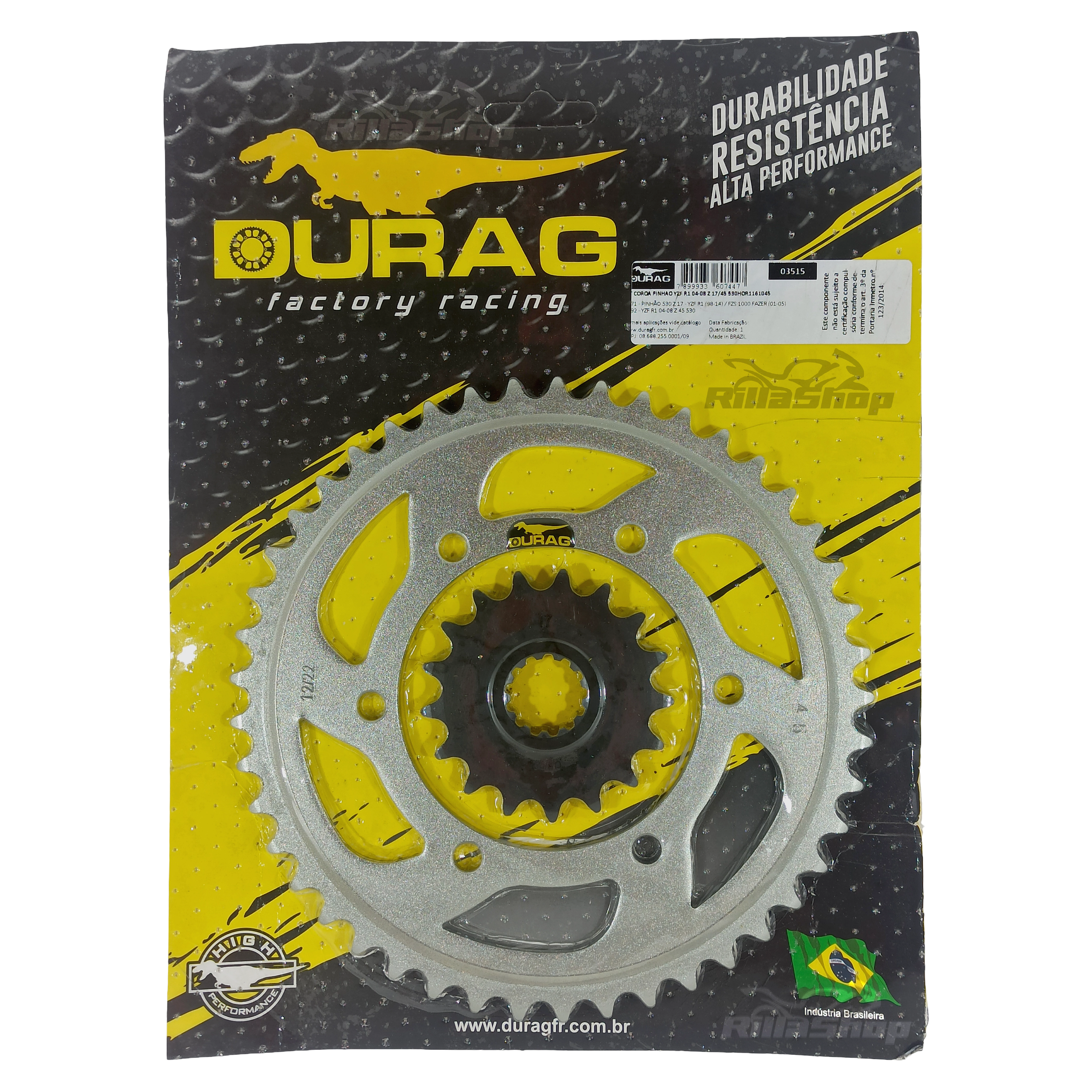 Kit Coroa e Pinhão Durag 530 45/17 Yamaha Yzf R1 2004 até 2008