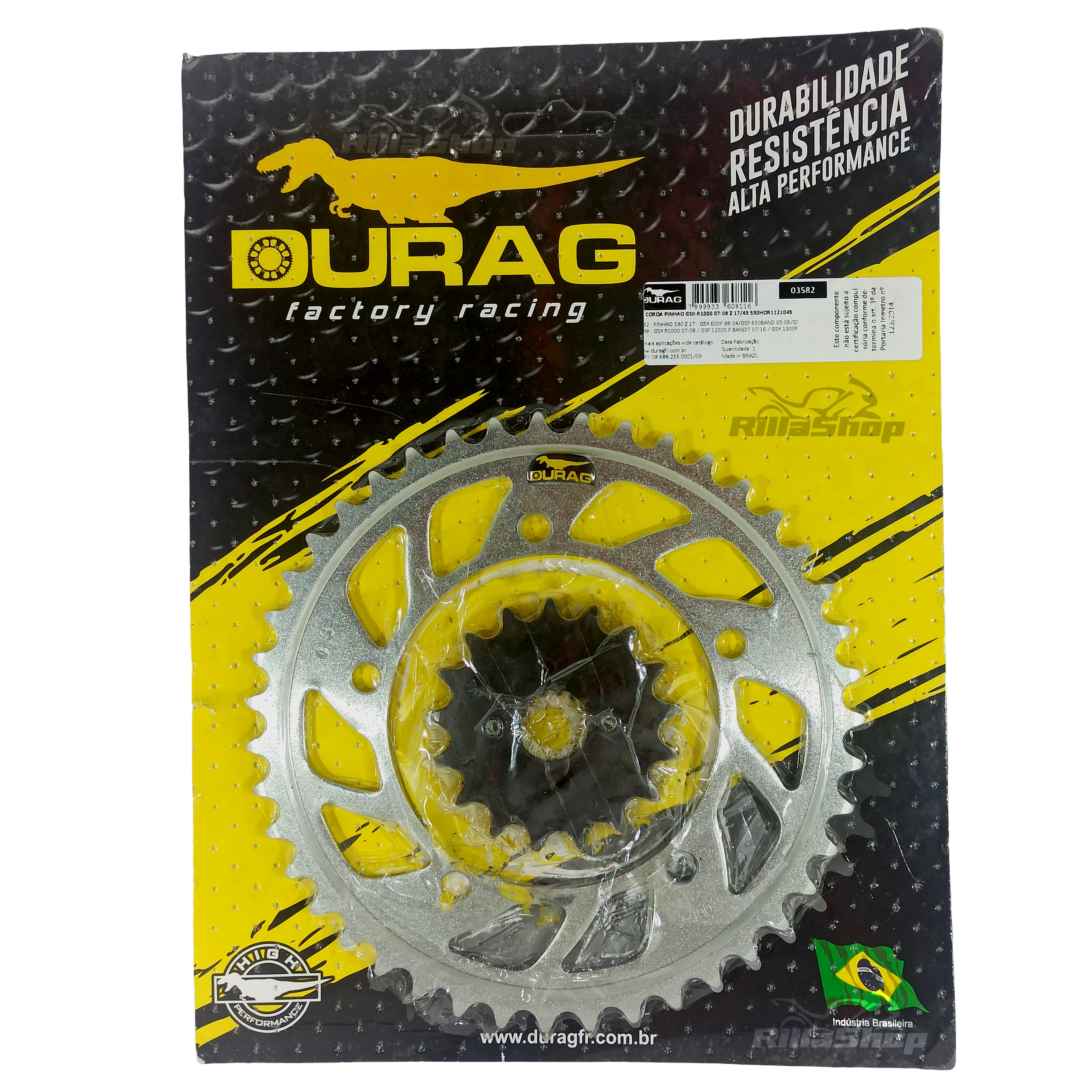 Kit Coroa e Pinhão Durag 530 43/17 Suzuki Gsx R 1000 2007 e 2008