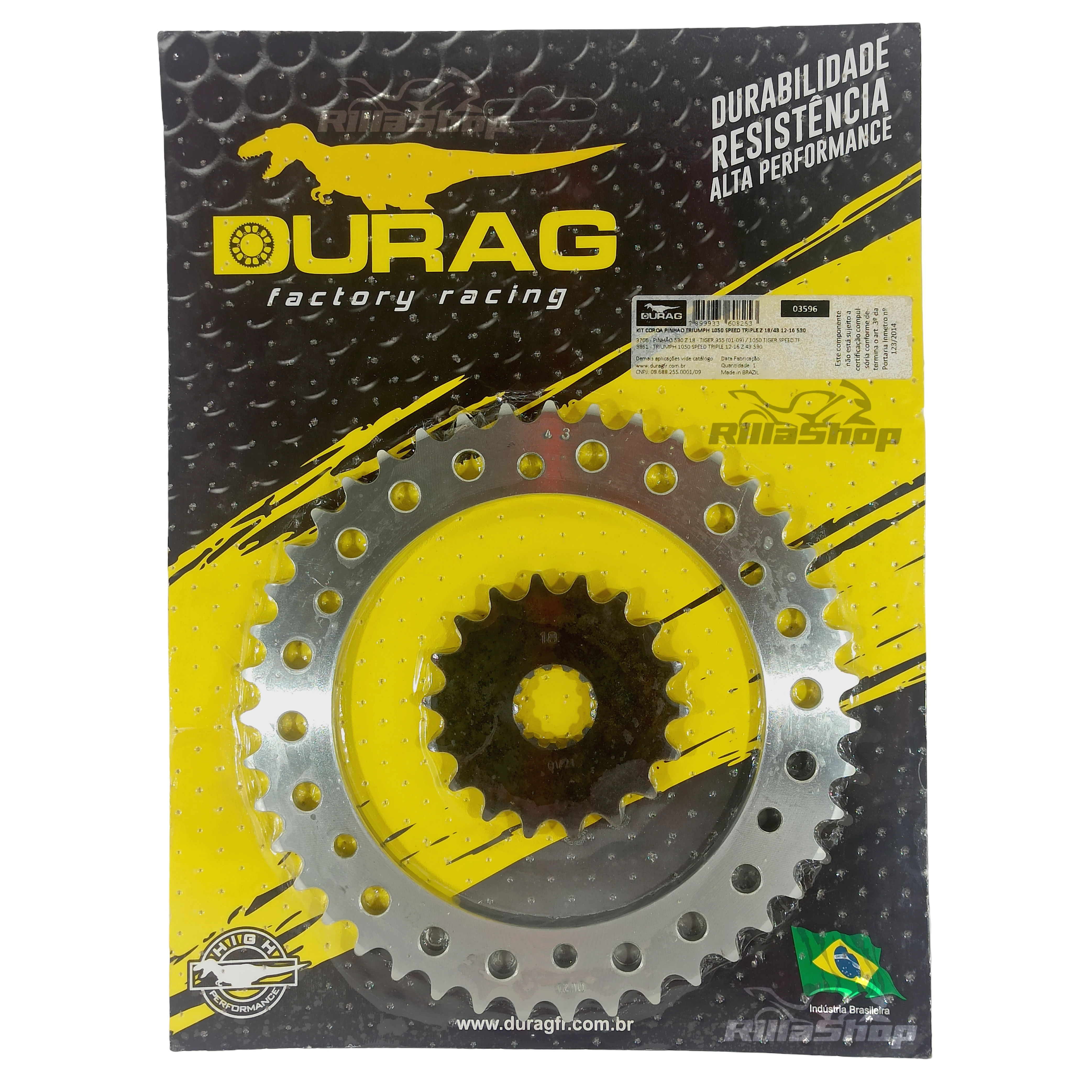 Kit Coroa e Pinhão Durag 530 43/18 Speed Triple 1050 2012 até 2021