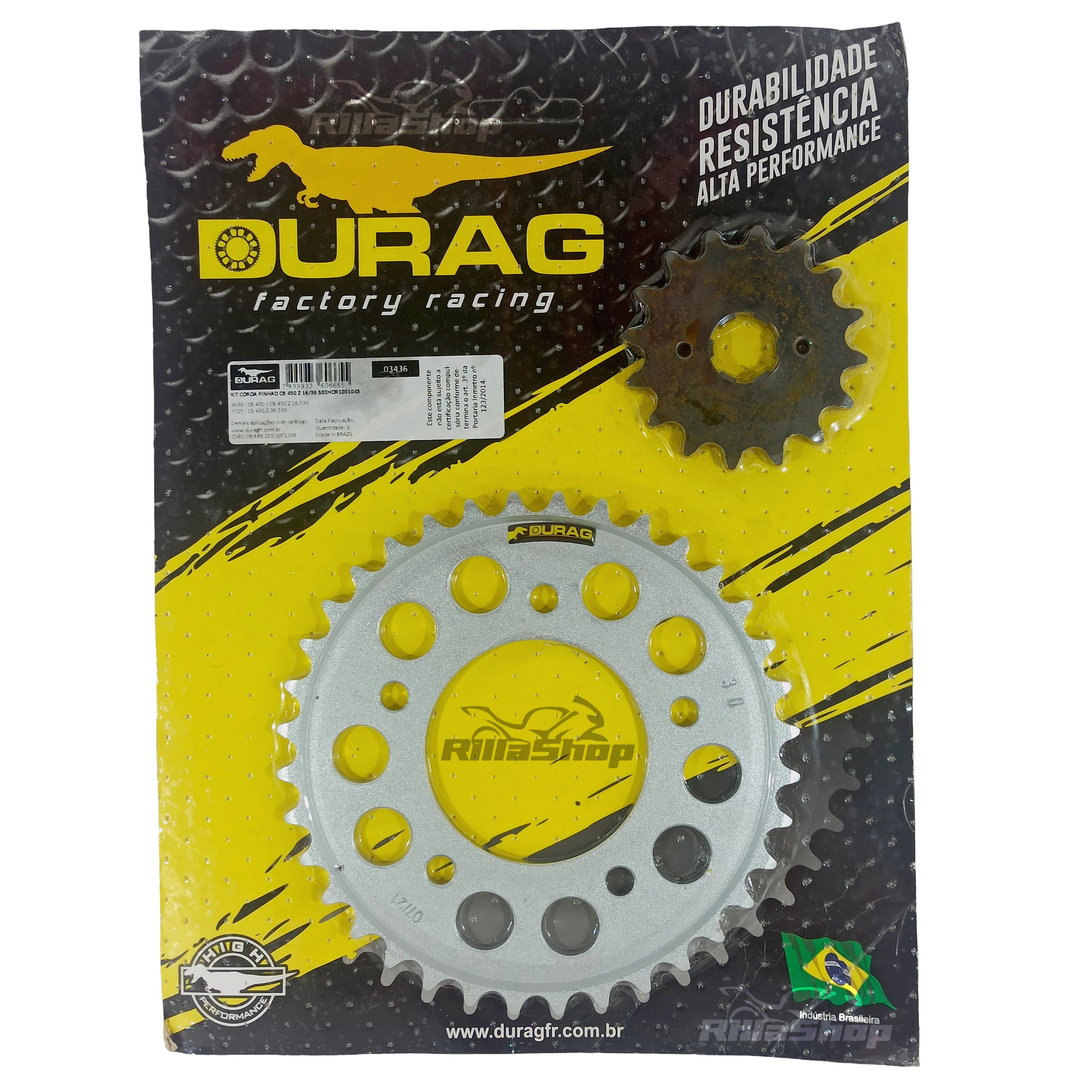 Kit Coroa e Pinhão Durag 530 36/16 Honda Cb 450 1983 até 1994