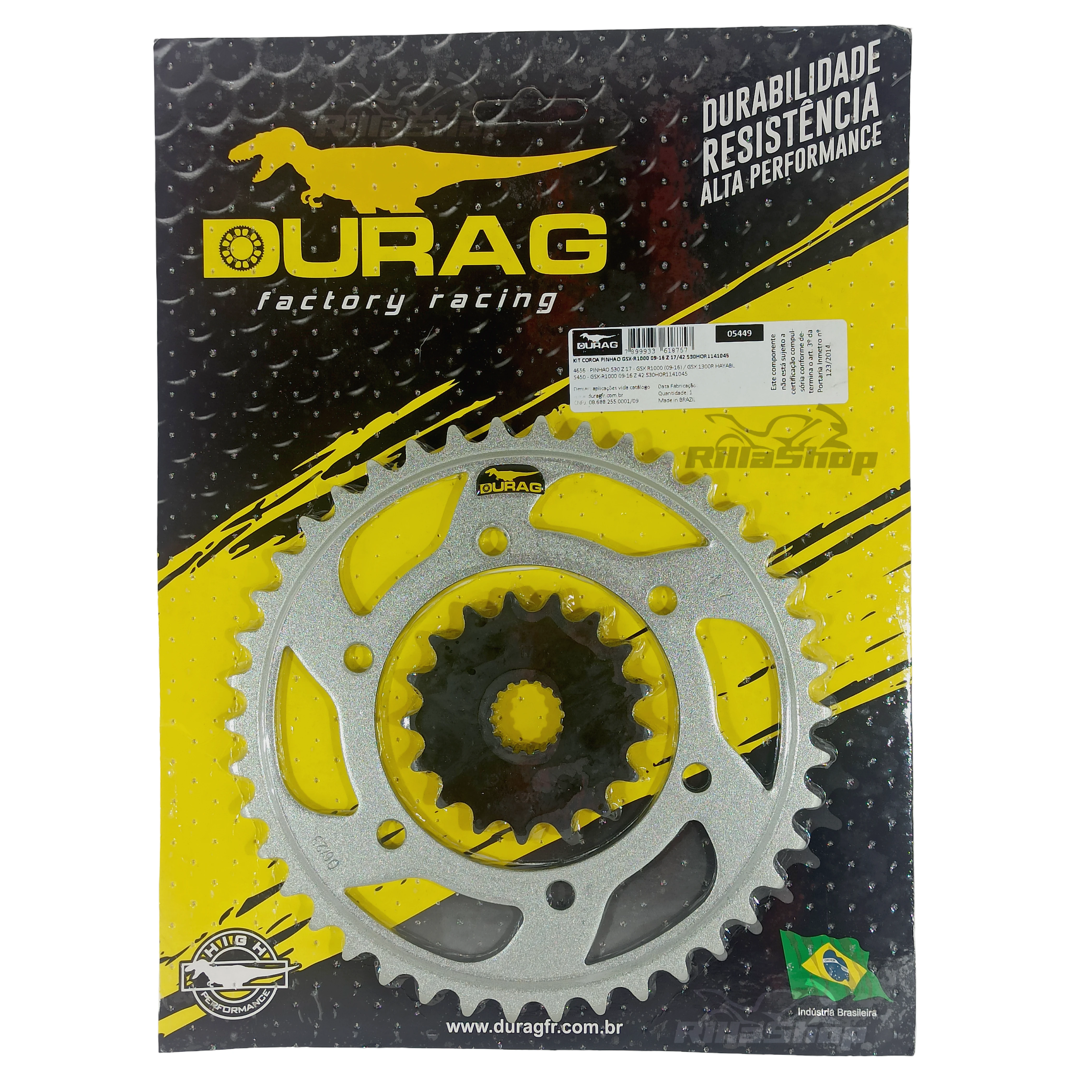 Kit Coroa e Pinhão Durag 530 42/17 Suzuki Gsx R 1000 2009 até 2016