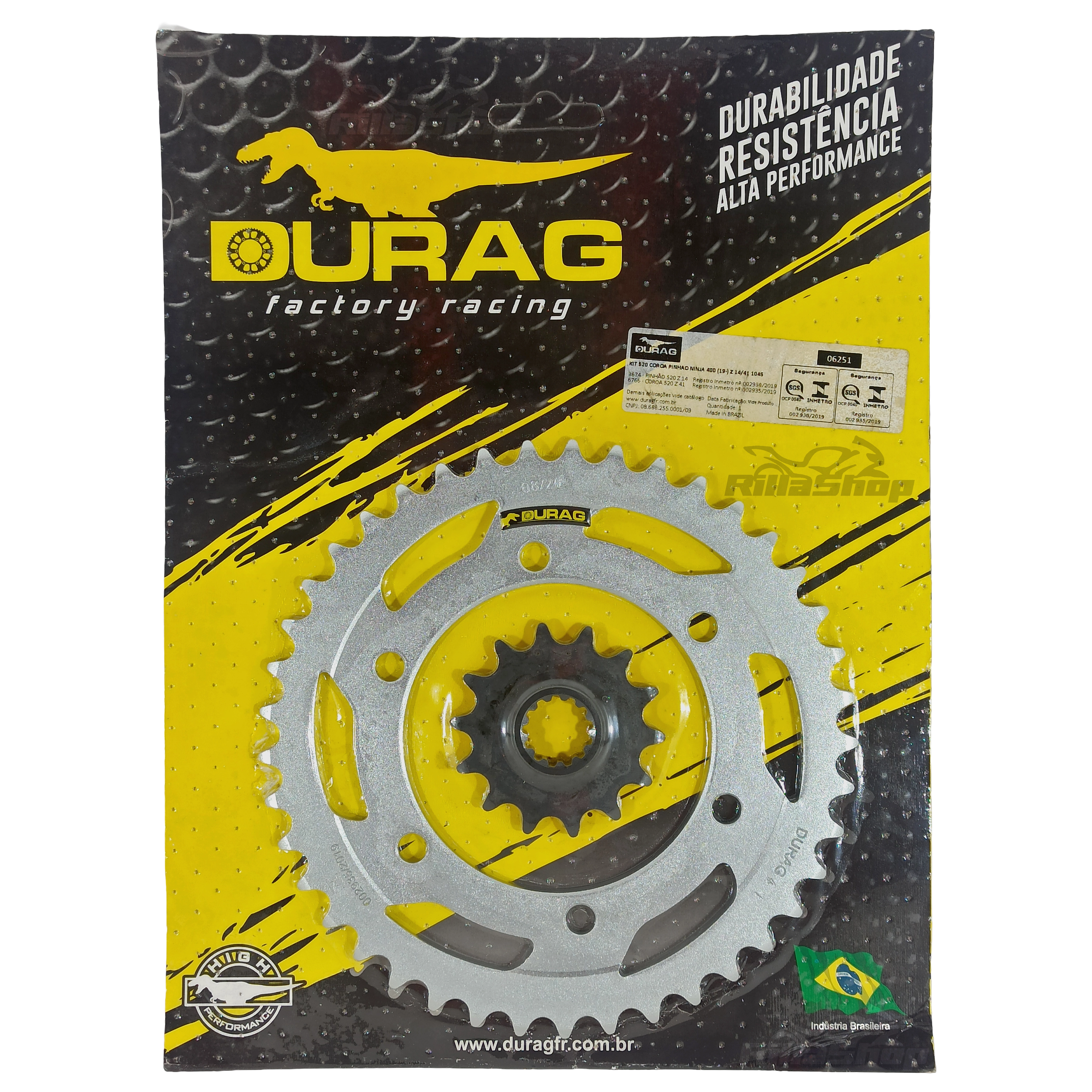 Kit Coroa e Pinhão Durag 520 41/14 Kawasaki Ninja 400 2018 até 2023