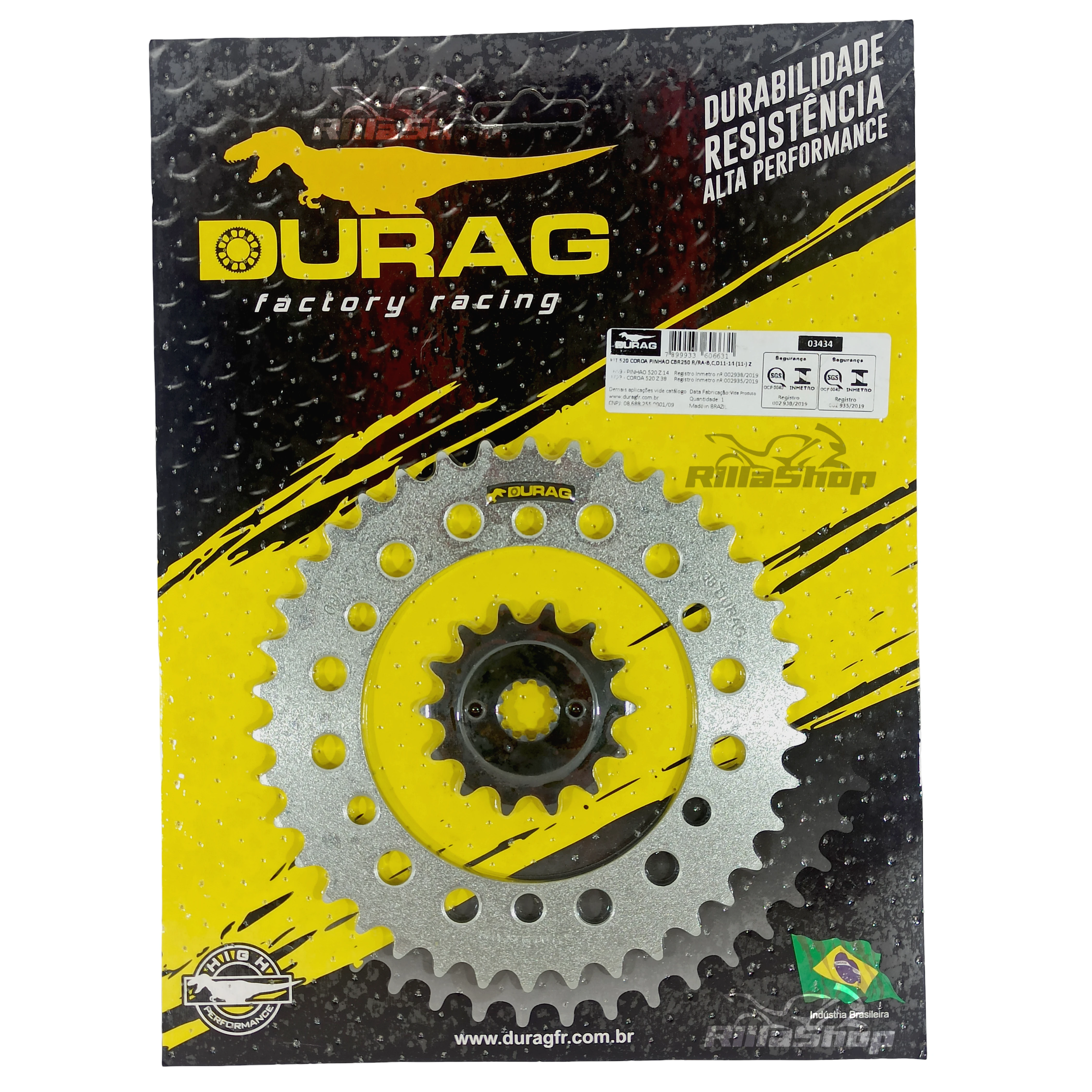 Kit Coroa e Pinhão Durag 520 38/14 Honda Cbr 250 R 2011 até 2015