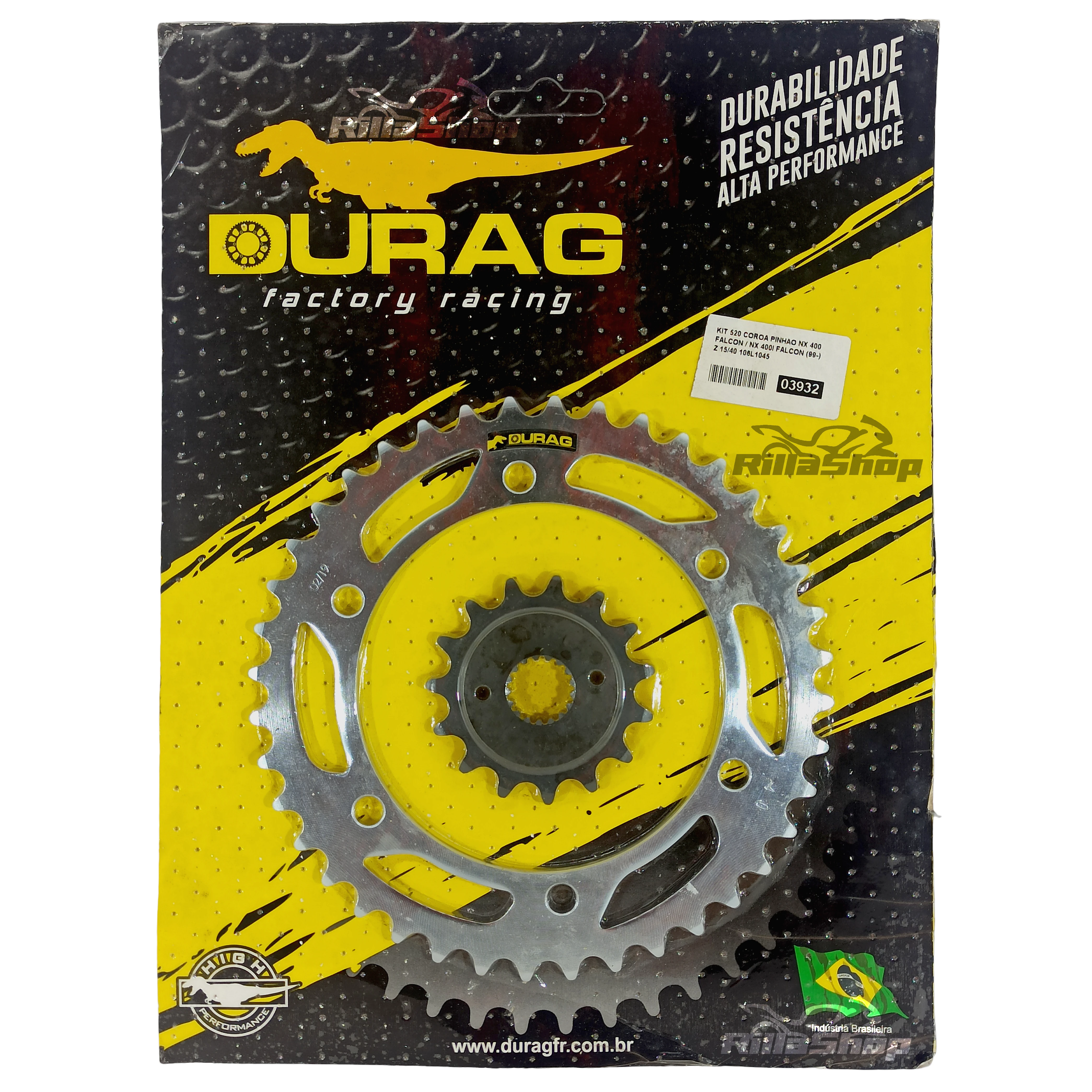 Kit Coroa e Pinhão Durag 520 40/15 Honda Nx4 Falcon 1999 até 2008 Nx 400i Falcon 2012 até 2017
