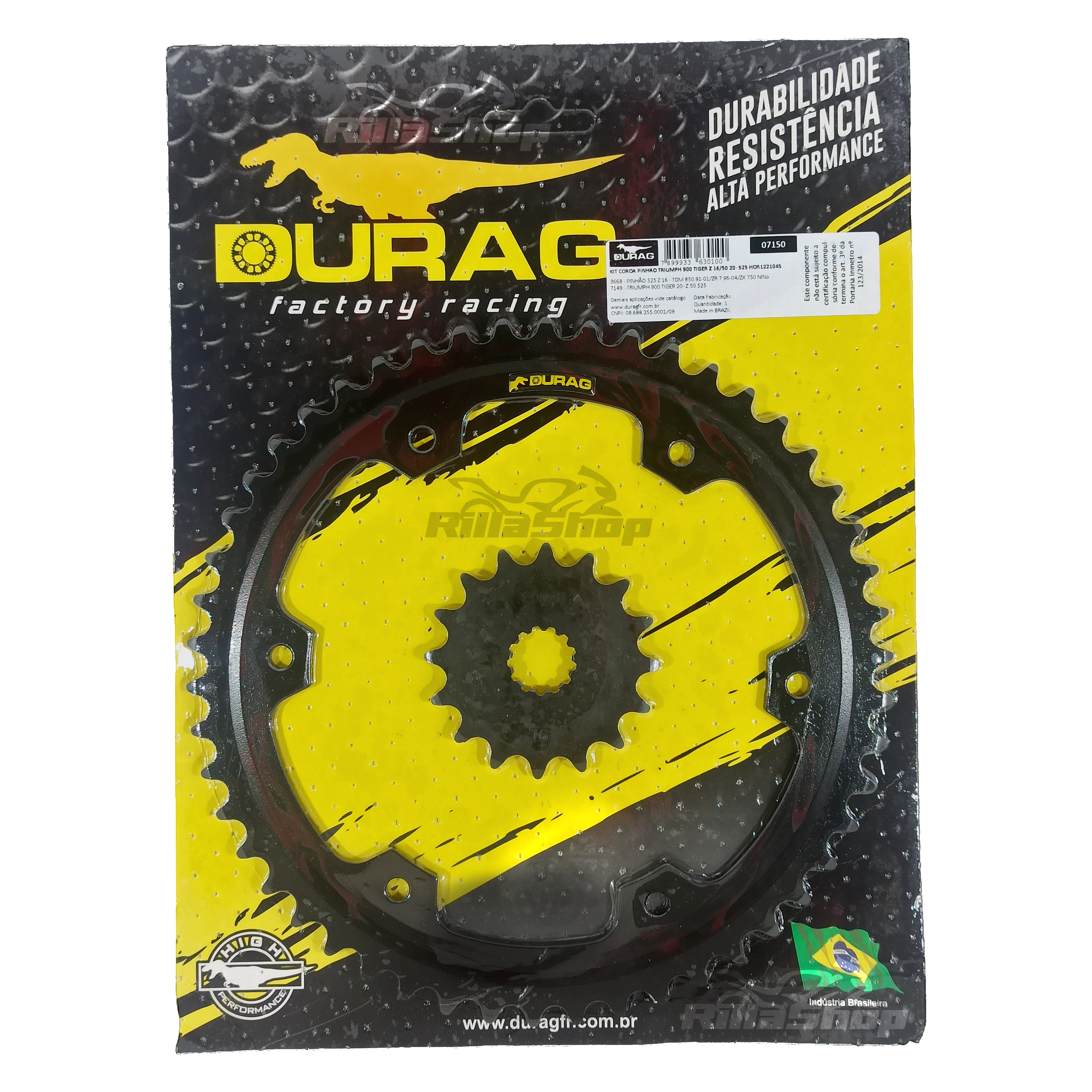 Kit Coroa e Pinhão Durag 525 50/16 Triumph Tiger 900 2020 até 2024