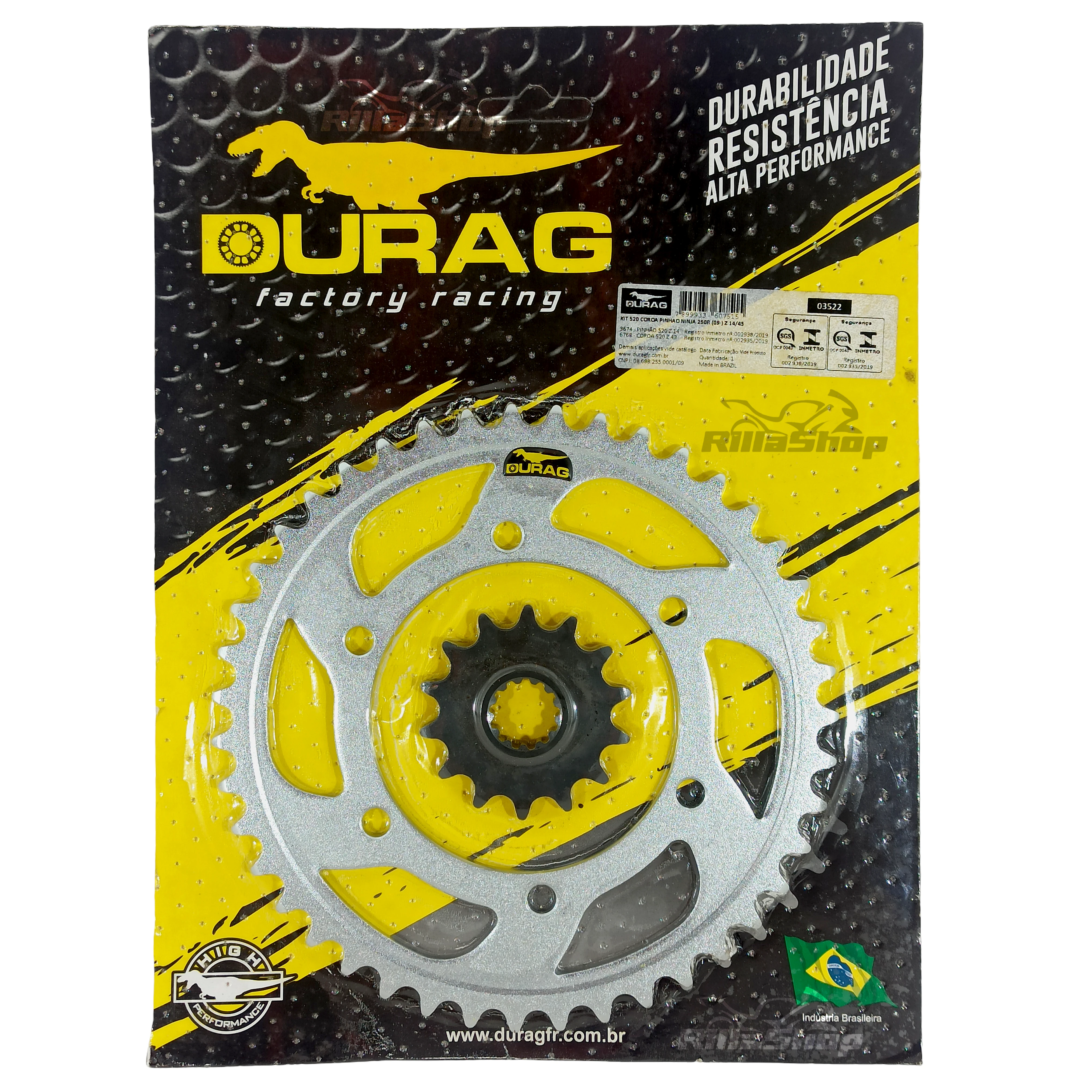 Kit Coroa e Pinhão Durag 520 43/14 Kawasaki Ninja 250r 2009 até 2012