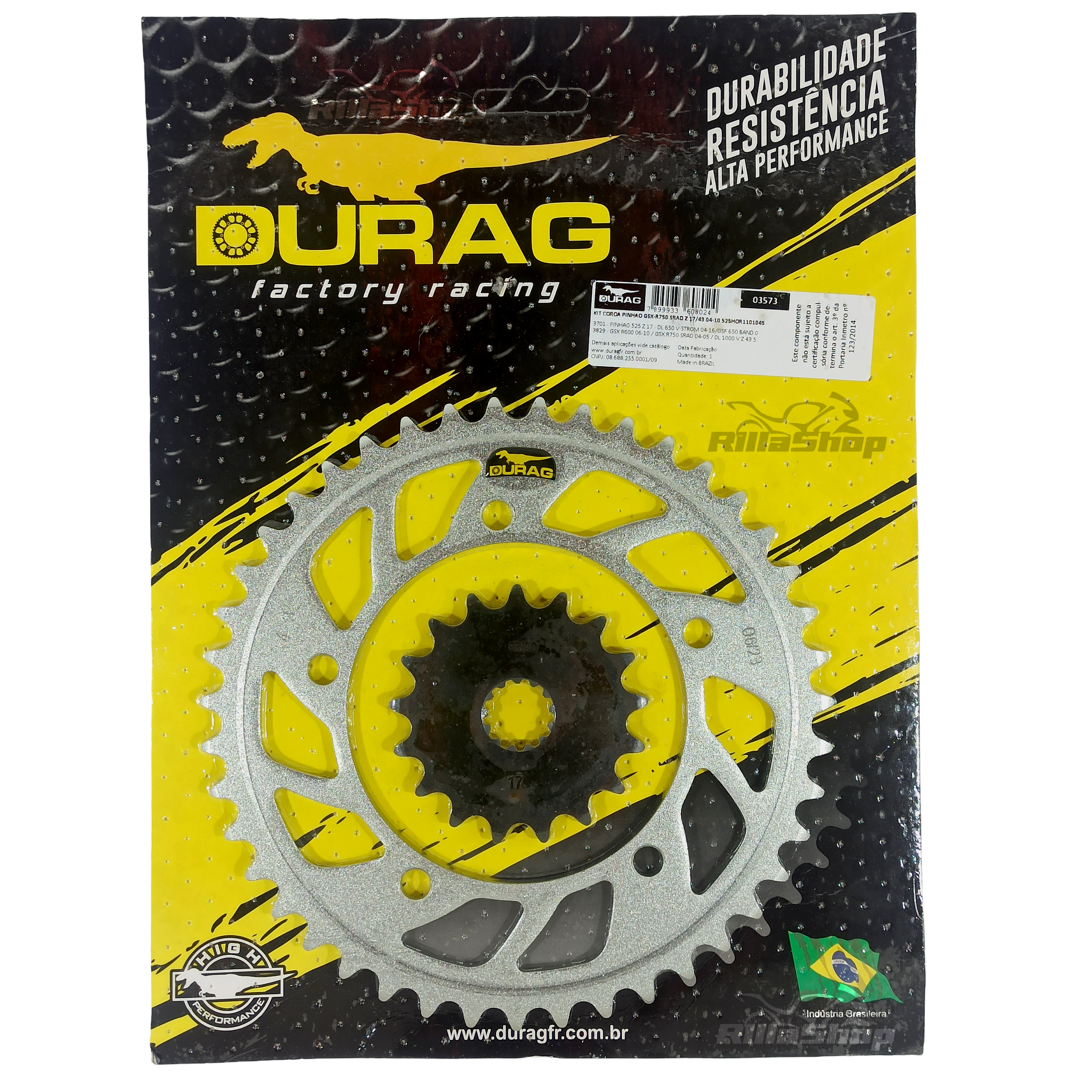 Kit Coroa e Pinhão Durag 525 43/17 Gsx R 750 Srad 2004 e 2005