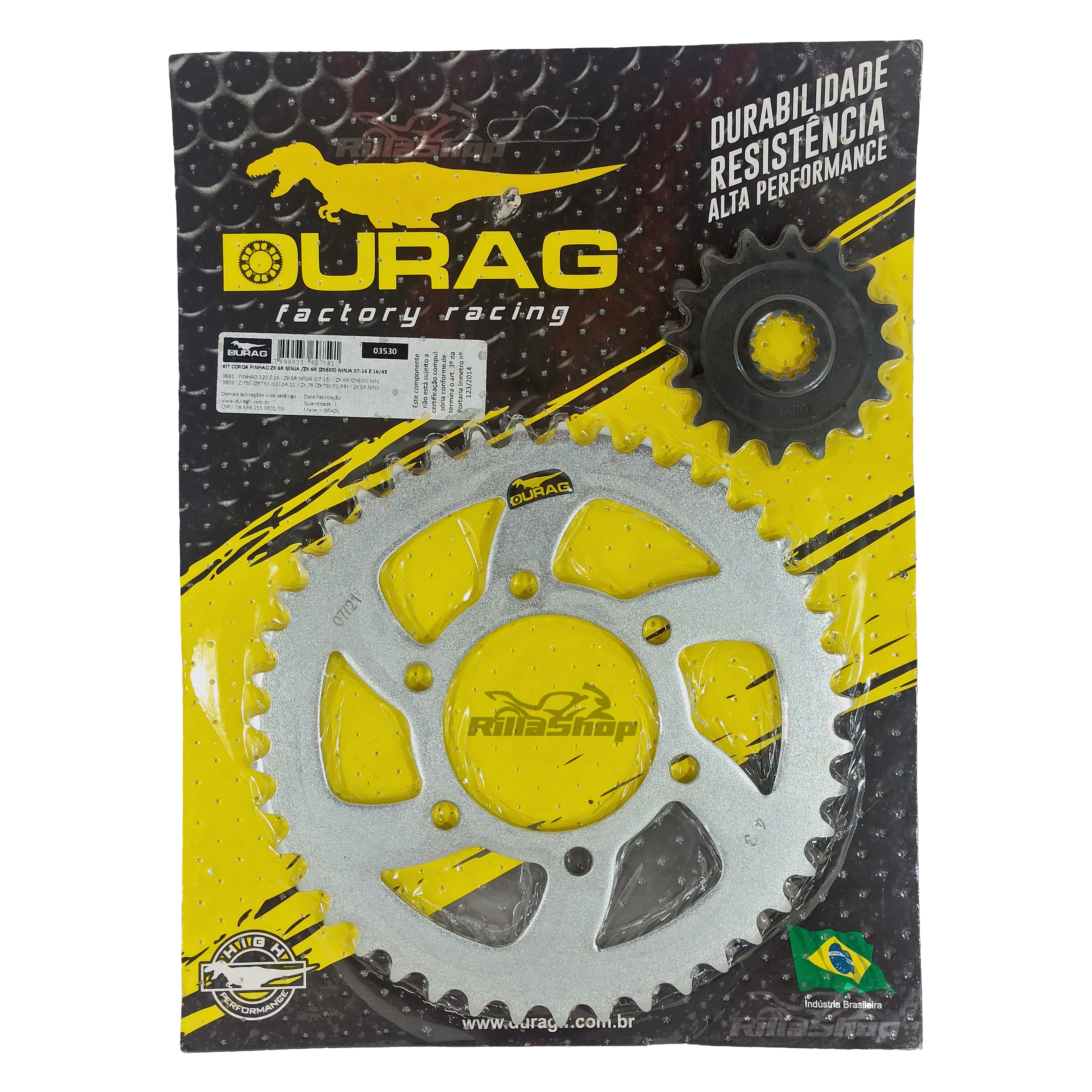 Kit Coroa e Pinhão Durag 520 43/16 Kawasaki Ninja Zx6r 2007 até 2025