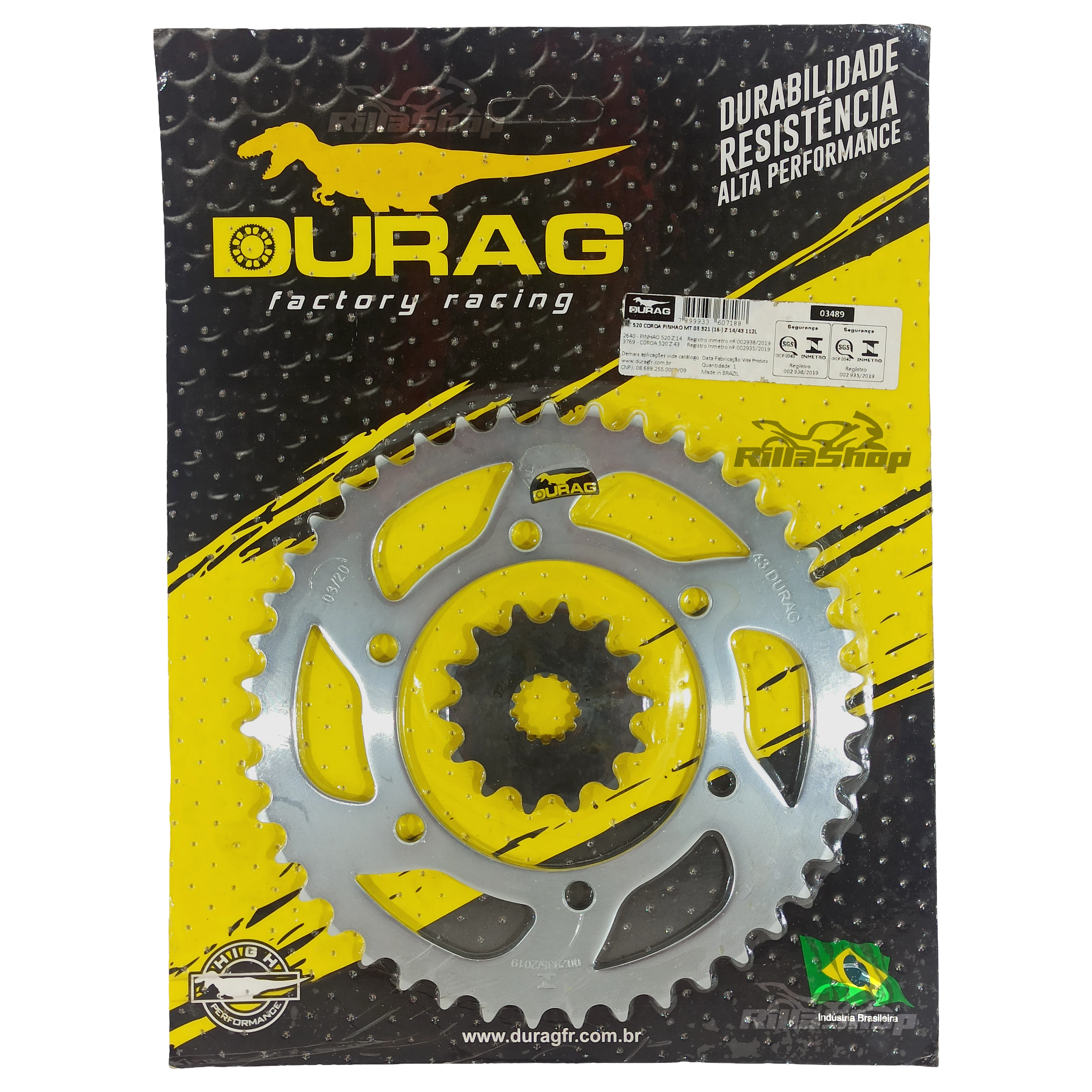 Kit Coroa e Pinhão Durag 520 43/14 Yamaha Mt 03 321cc 2016 até 2024