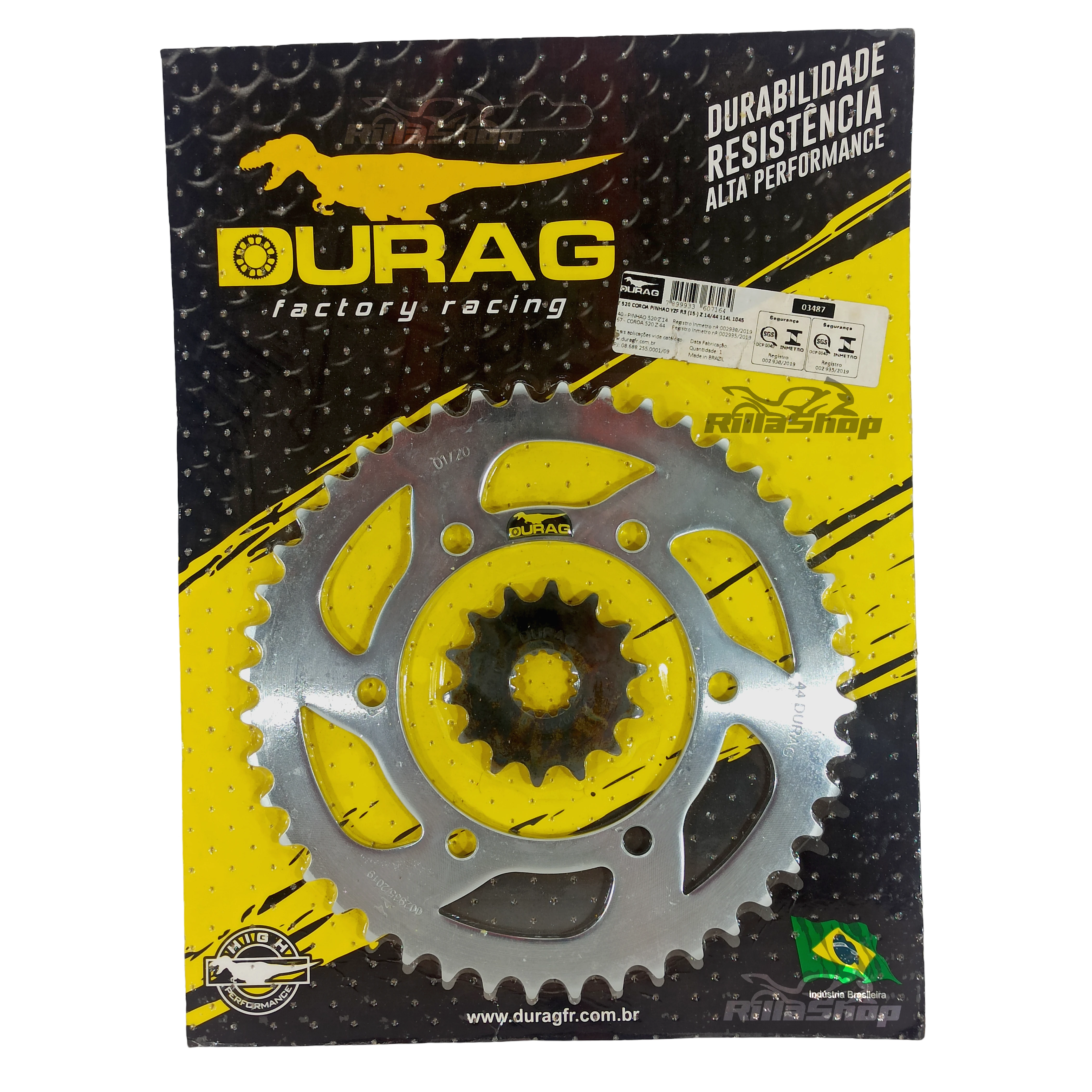 Kit Coroa e Pinhão Durag 520 44/14 Yamaha Yzf R3 2015 até 2023