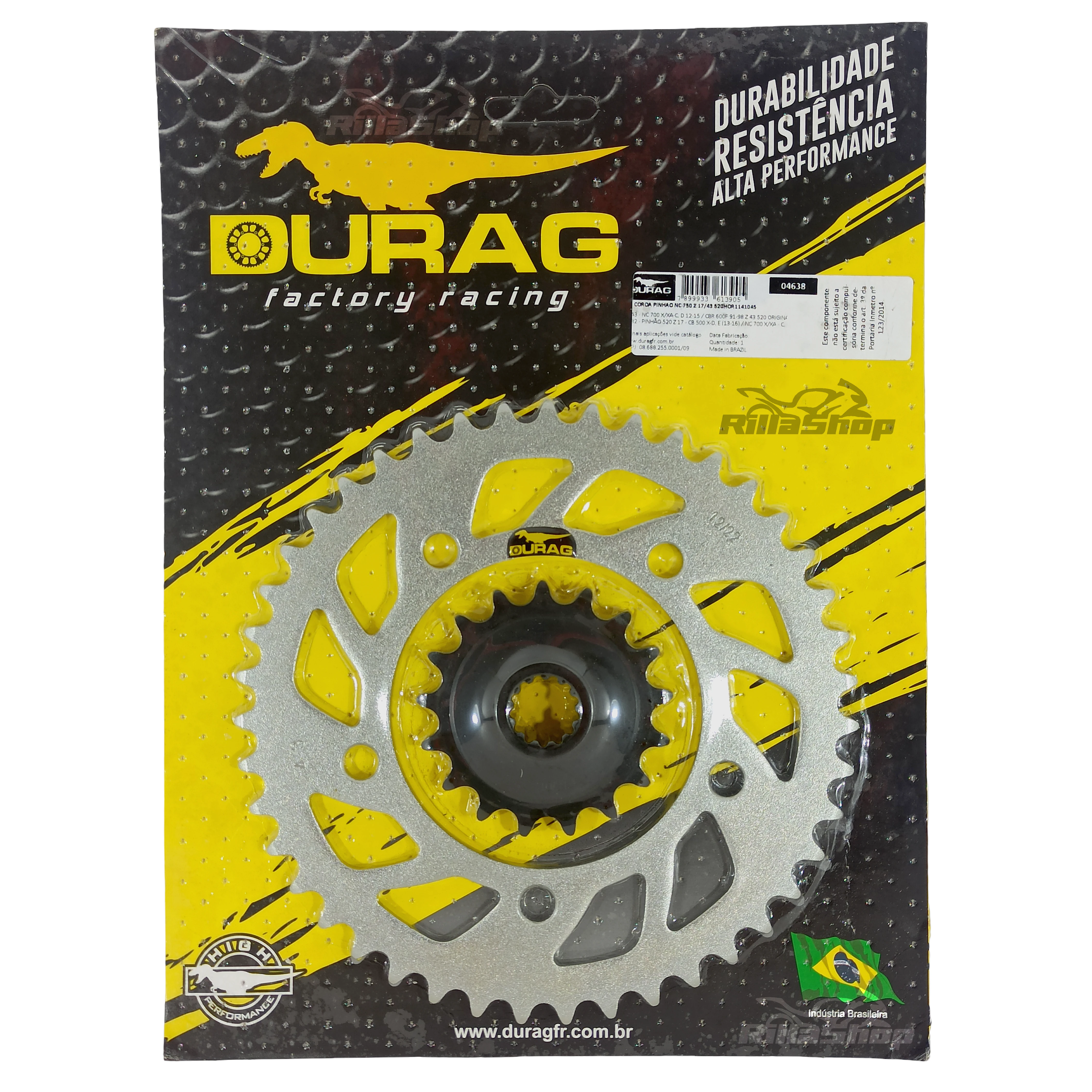 Kit Coroa e Pinhão Durag 520 43/17 Honda Nc 750 X 2014 até 2024