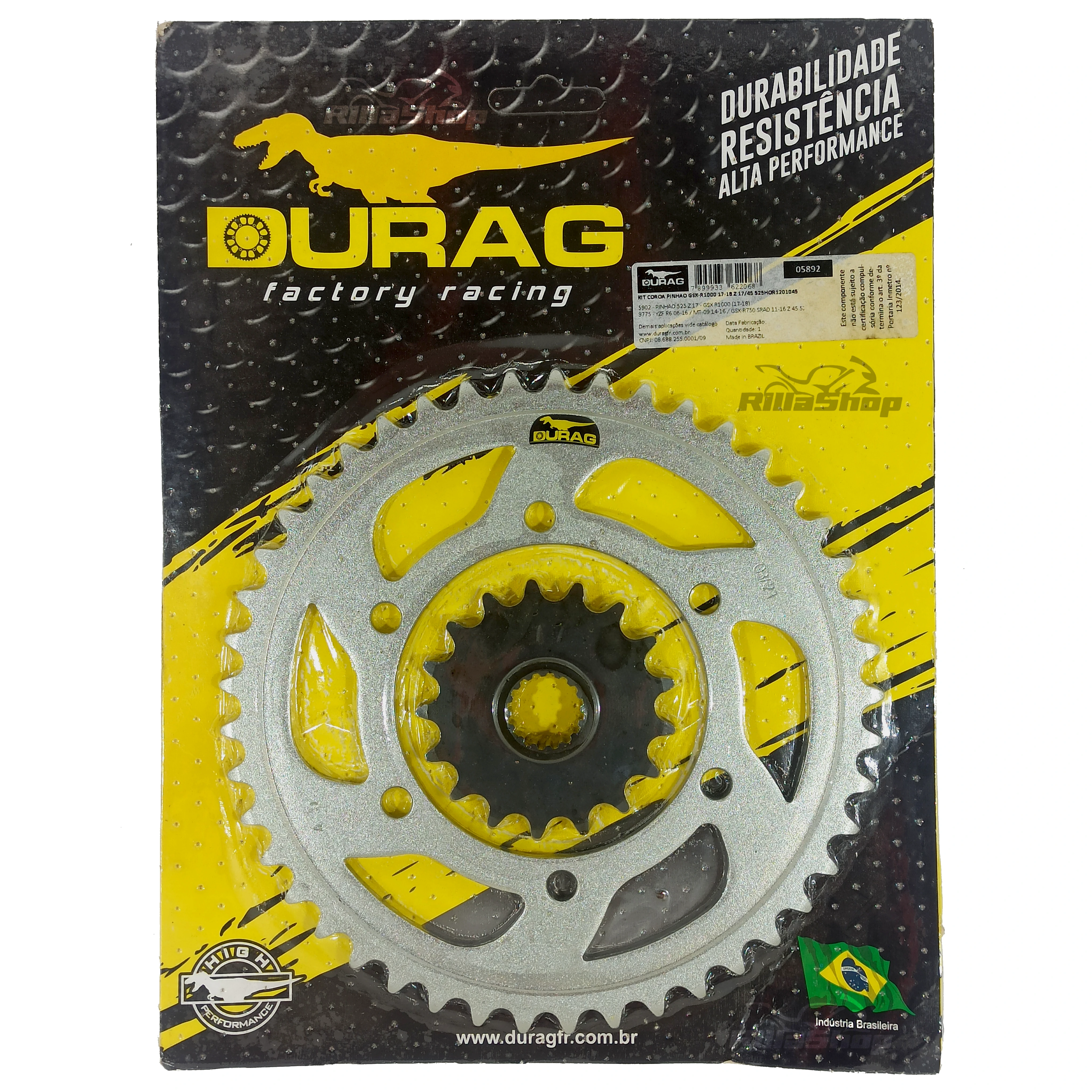 Kit Coroa e Pinhão Durag 525 45/17 Suzuki Gsx R 1000 2017 até 2023