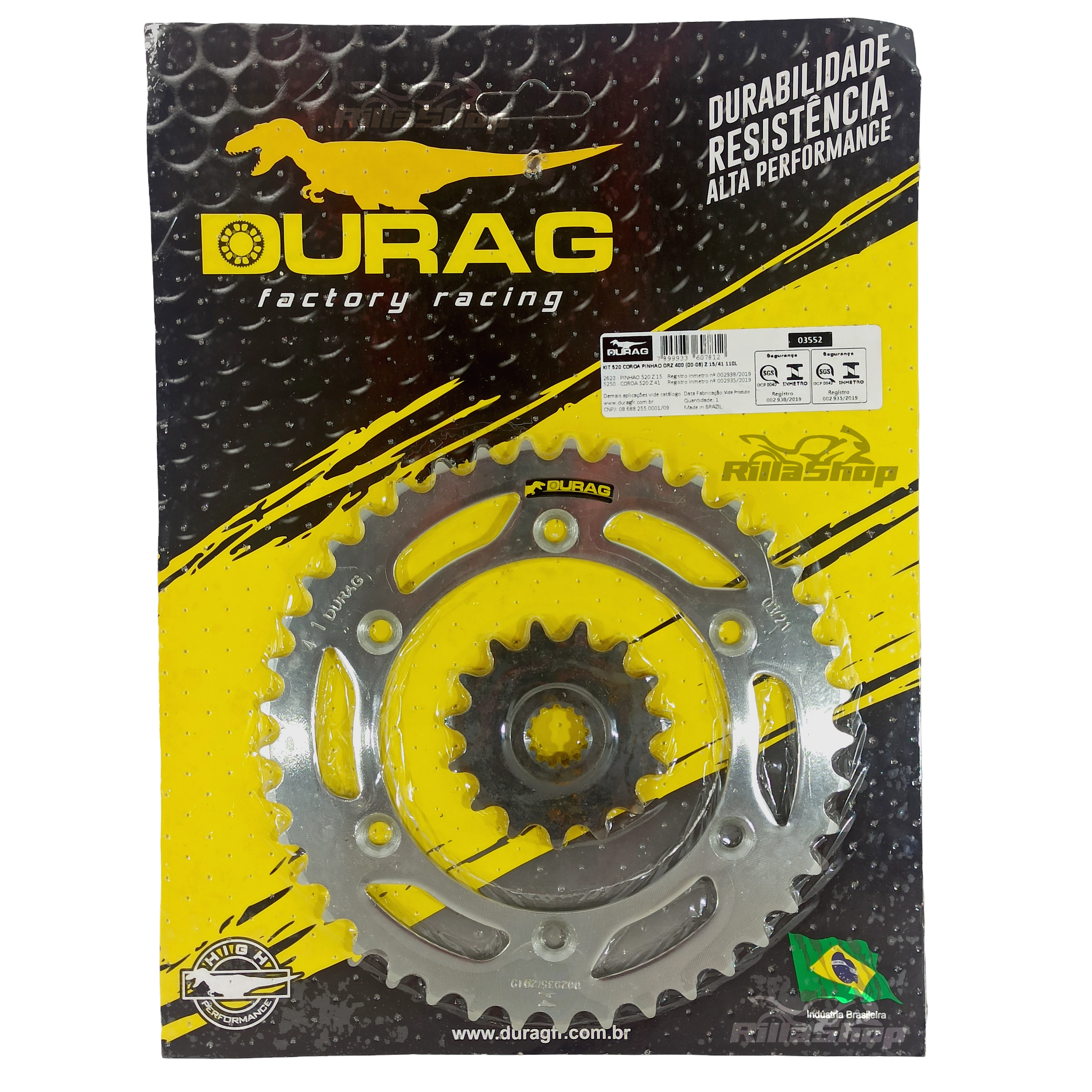 Kit Coroa e Pinhão Durag 520 41/15 Suzuki Drz 400 2000 até 2016