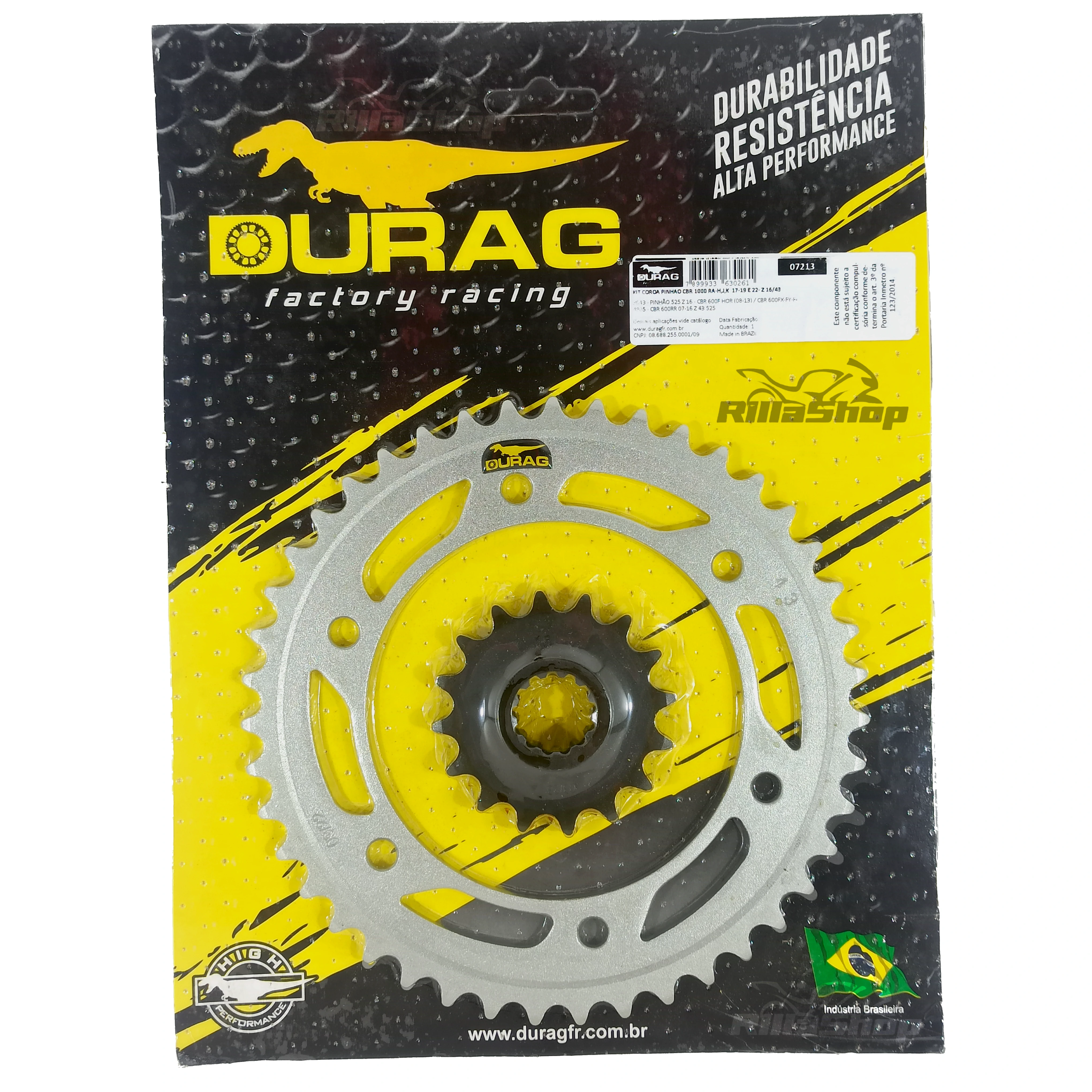 Kit Coroa e Pinhão Durag 525 43/16 Cbr 1000 Rr Fireblade 2017 até 2022