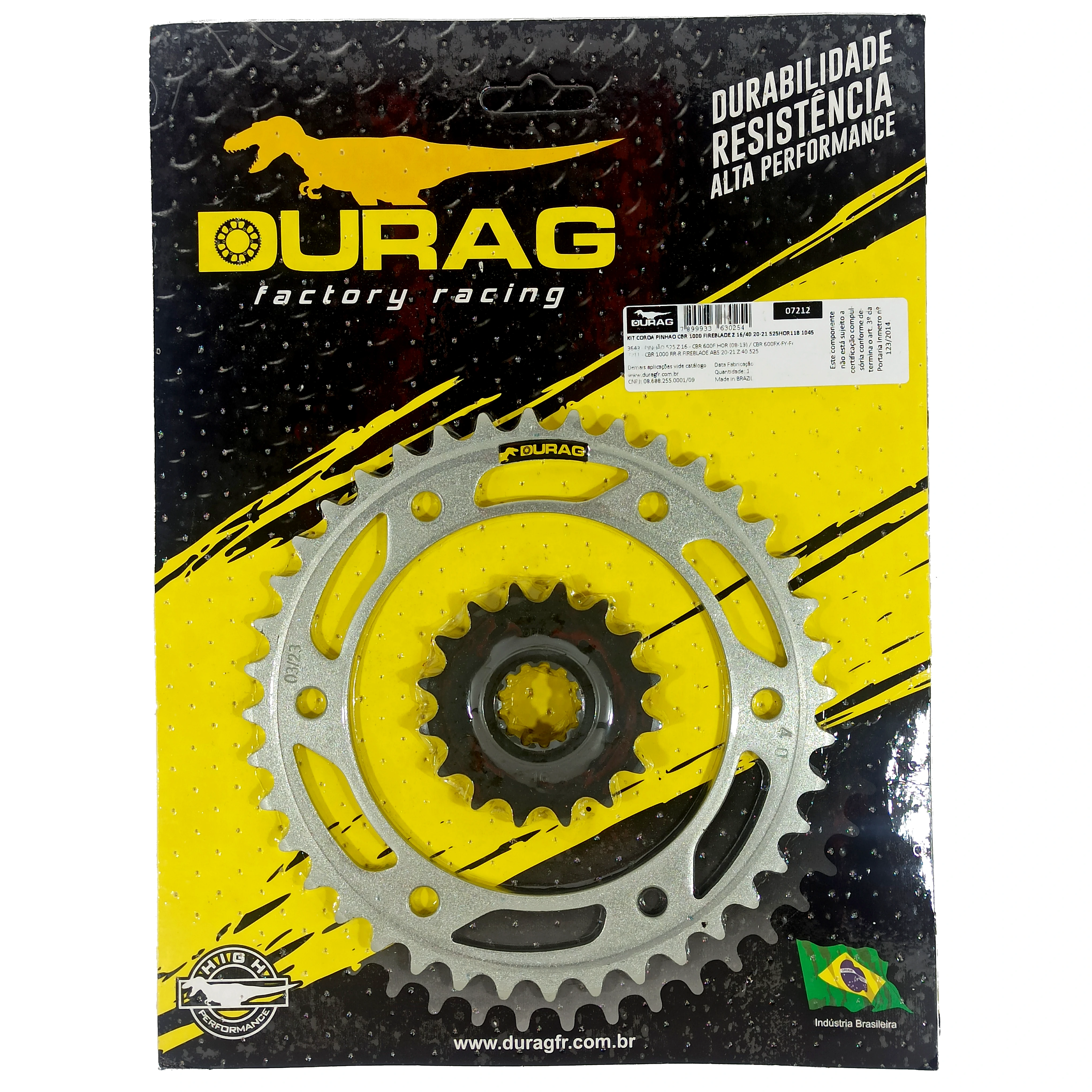 Kit Coroa e Pinhão Durag 525 40/16 Cbr 1000 Rrr Fireblade 2020 até 2024