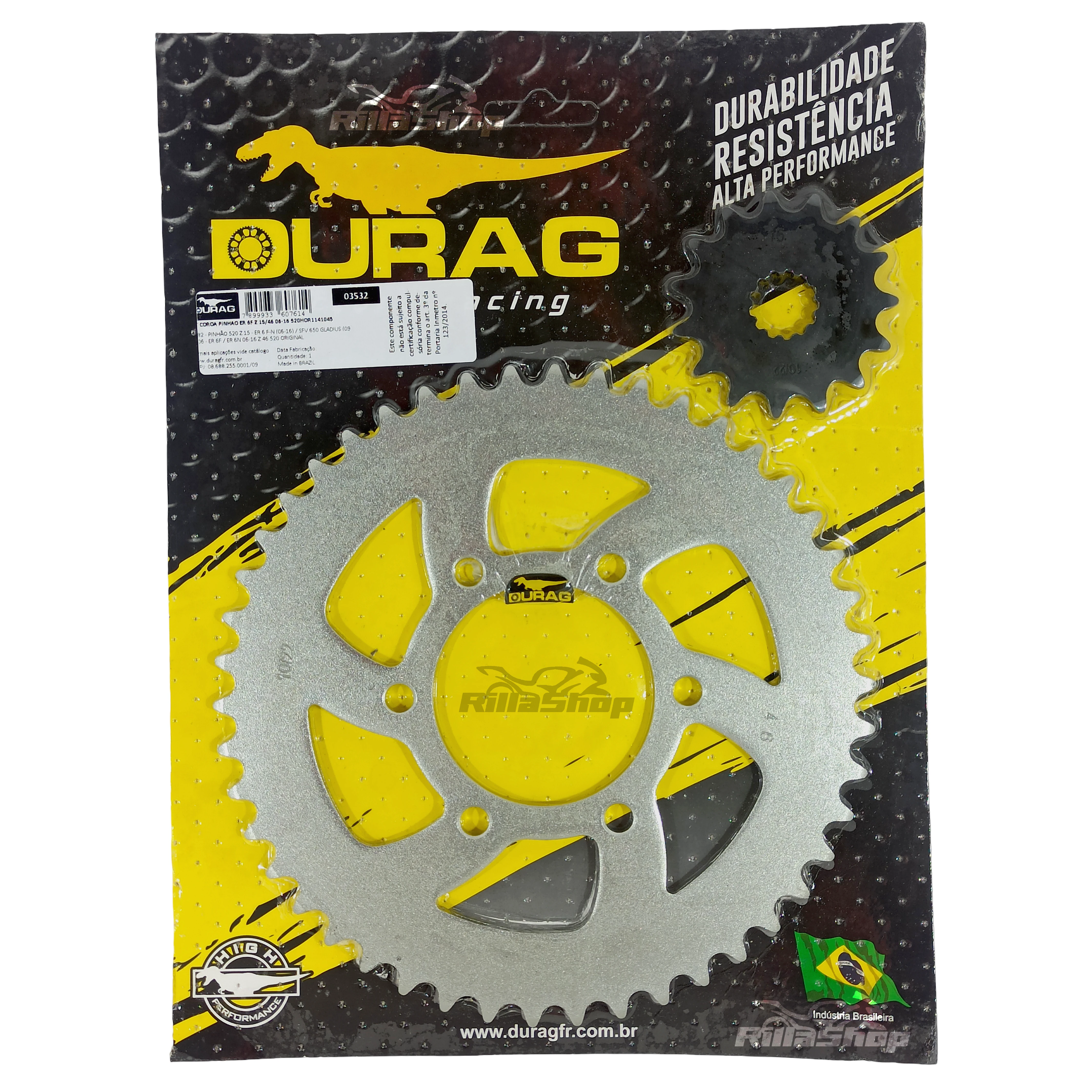 Kit Coroa e Pinhão Durag 520 46/15 Kawasaki Er6n 2005 até 2017 Versys 2010 até 2024 Vulcan S 650 2015 até 2024